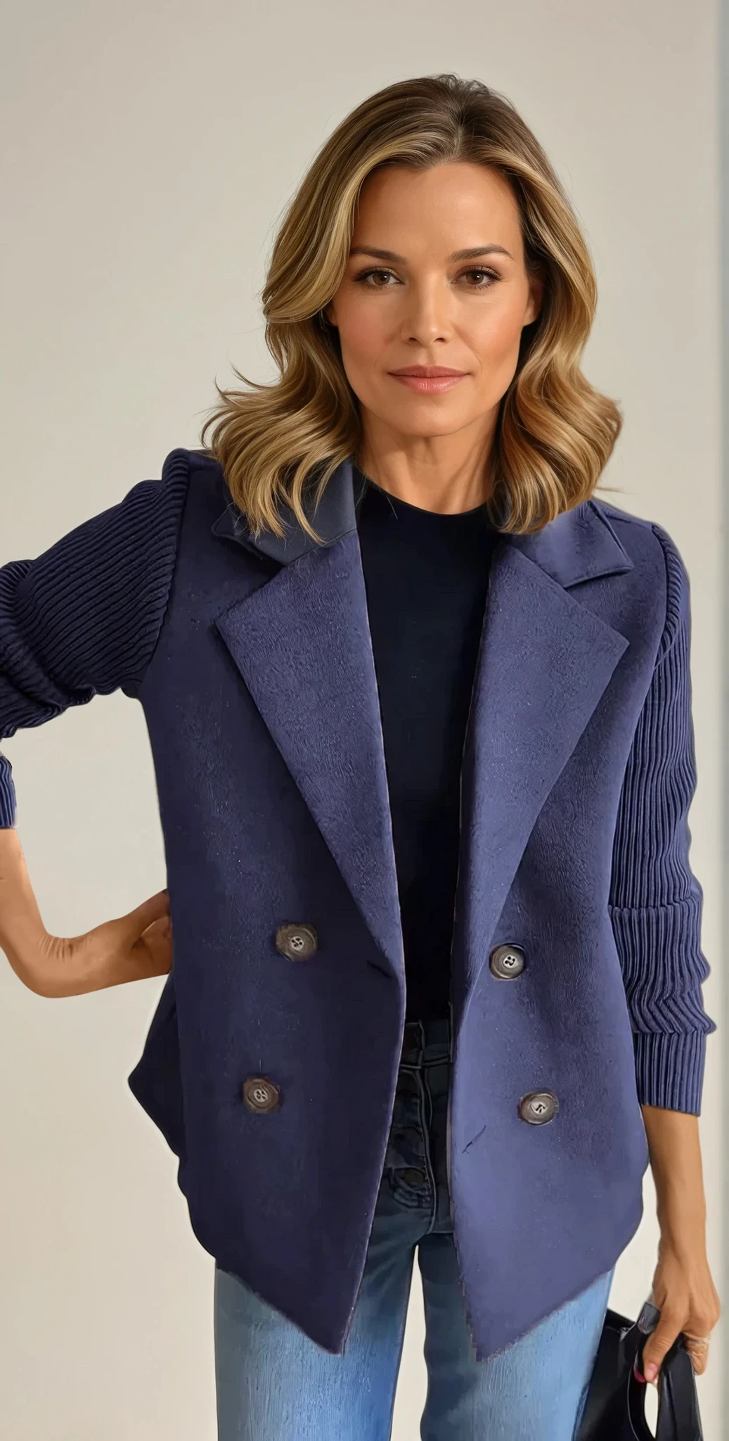 Blair - Lapel Button Knitted Sleeve Casual Coat
