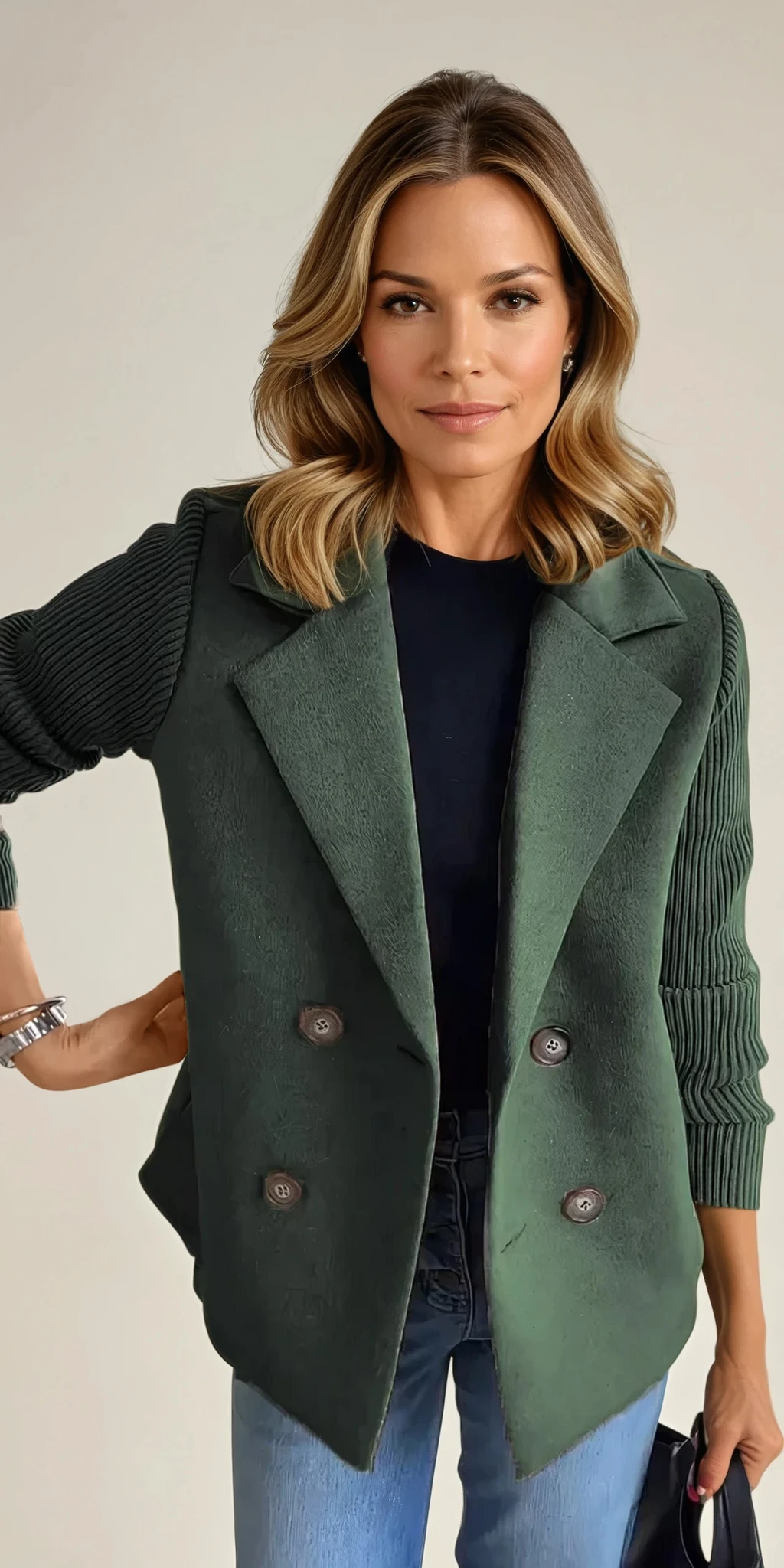 Blair - Lapel Button Knitted Sleeve Casual Coat