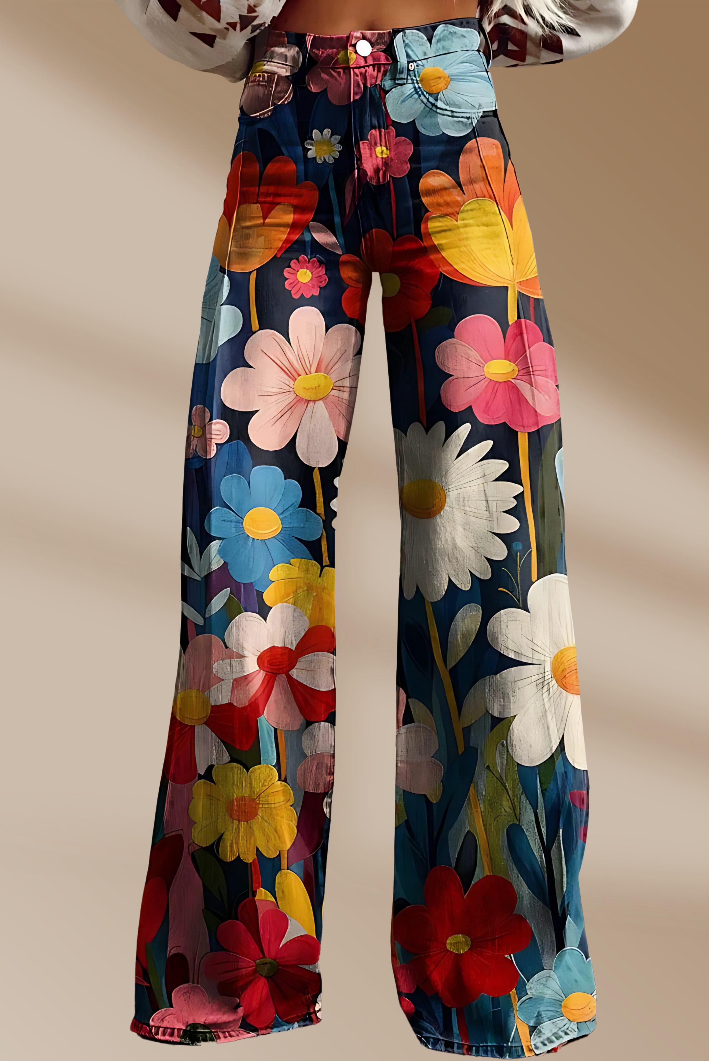 Flower Power - High-Waisted Wide-Leg Floral Jeans for Woman