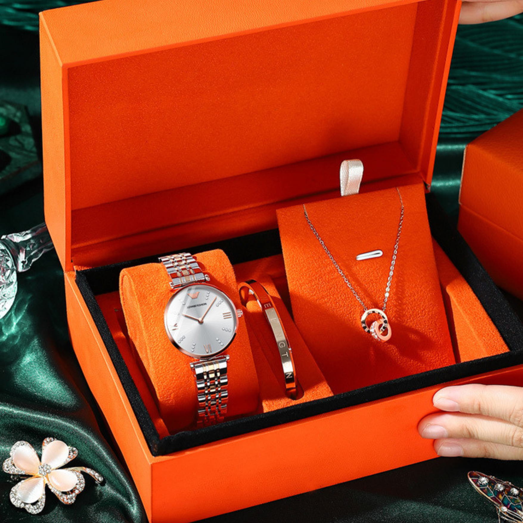 Rose Gold Watch & Jewelry Gift Set – Timeless Elegance in a Luxury Box
