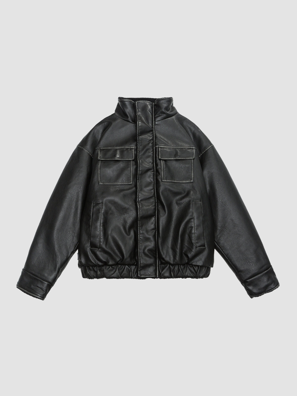 Retro Loose Leather Jacket - Shearling Bomber for Woman