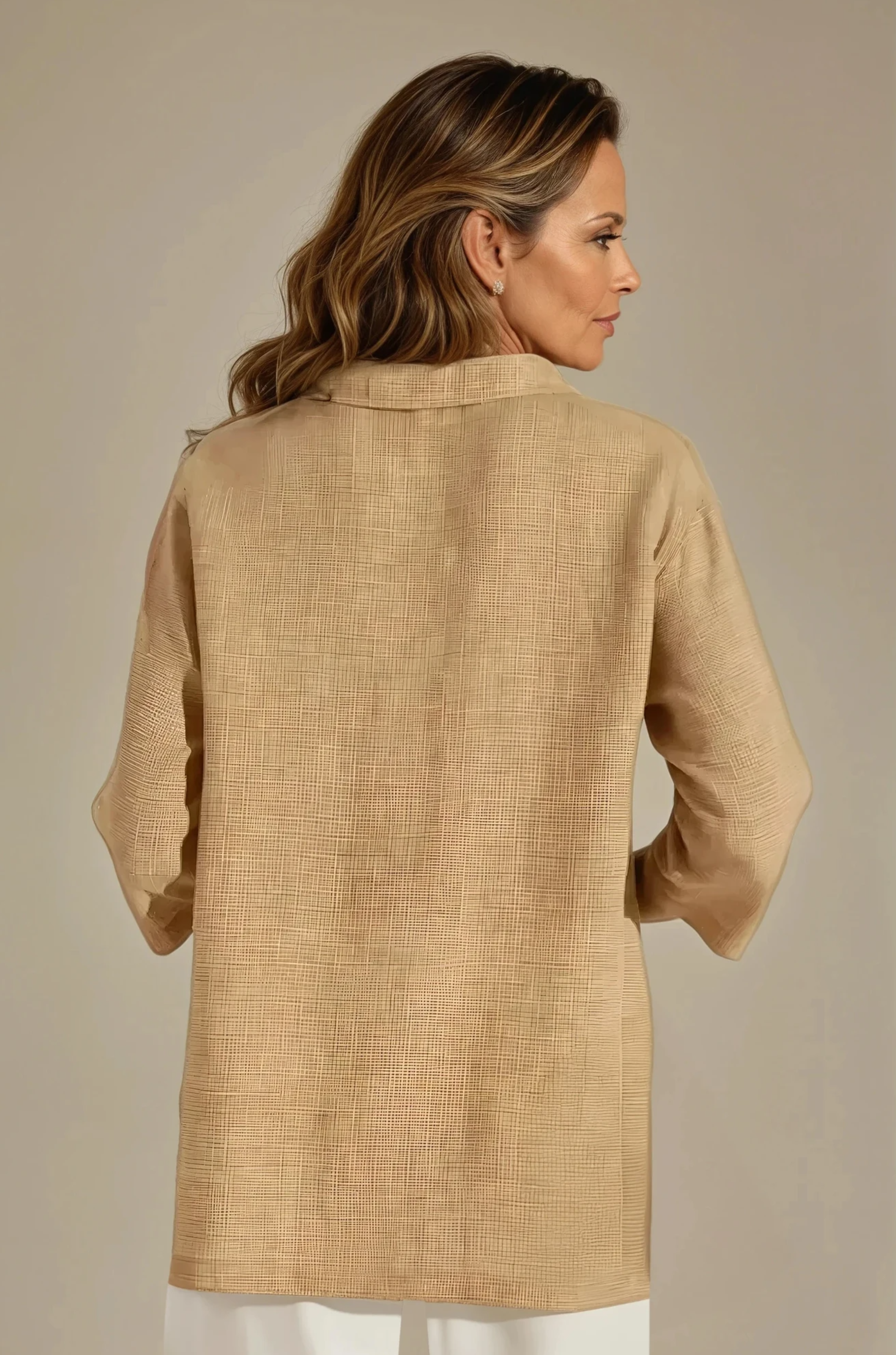 Casual Checked Linen Classic Doll Collar Shirt for Woman
