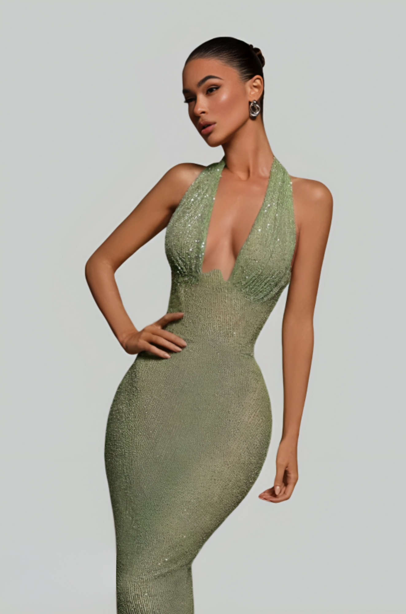 Sequin Halter Maxi Dress - Evening Gown for Woman