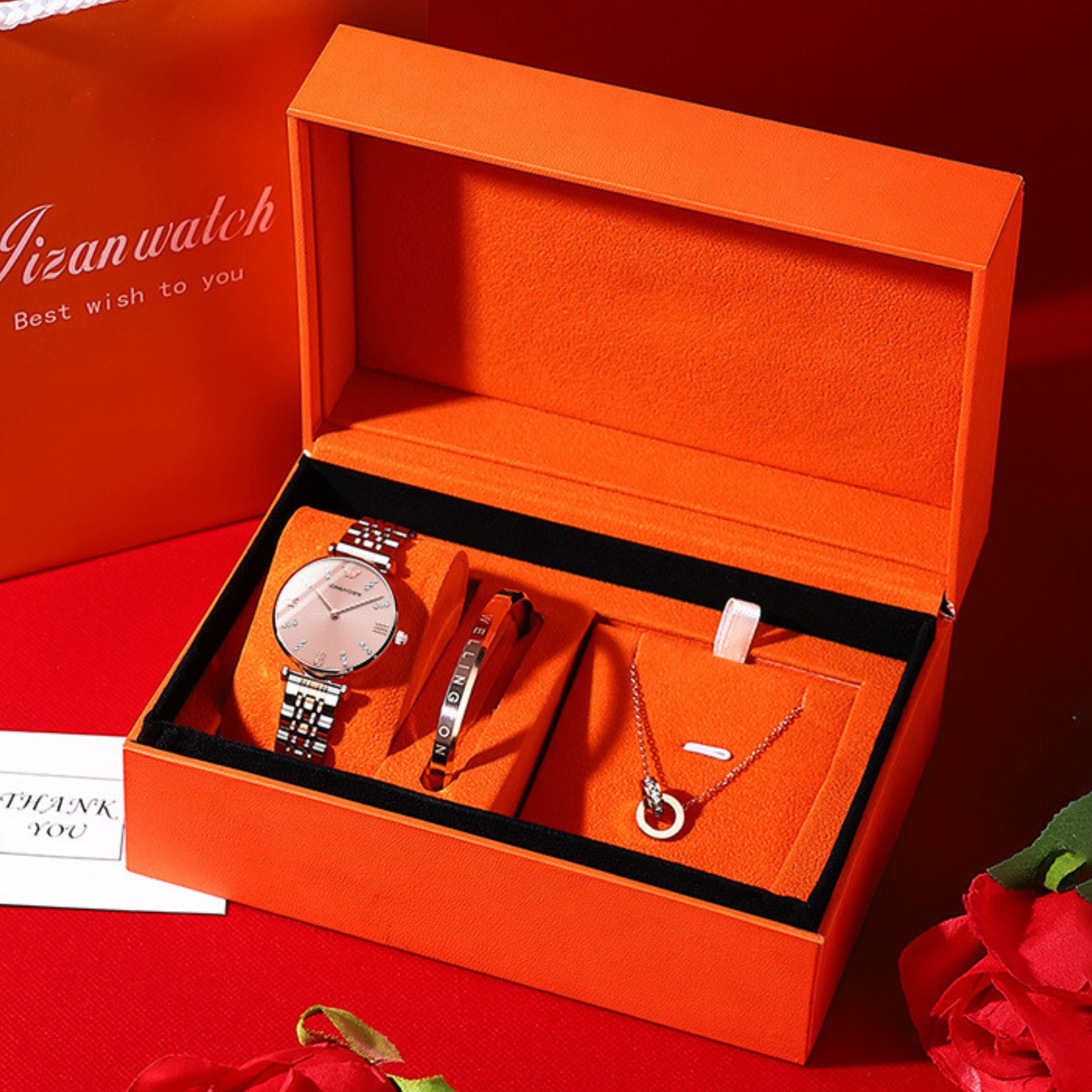 Rose Gold Watch & Jewelry Gift Set – Timeless Elegance in a Luxury Box