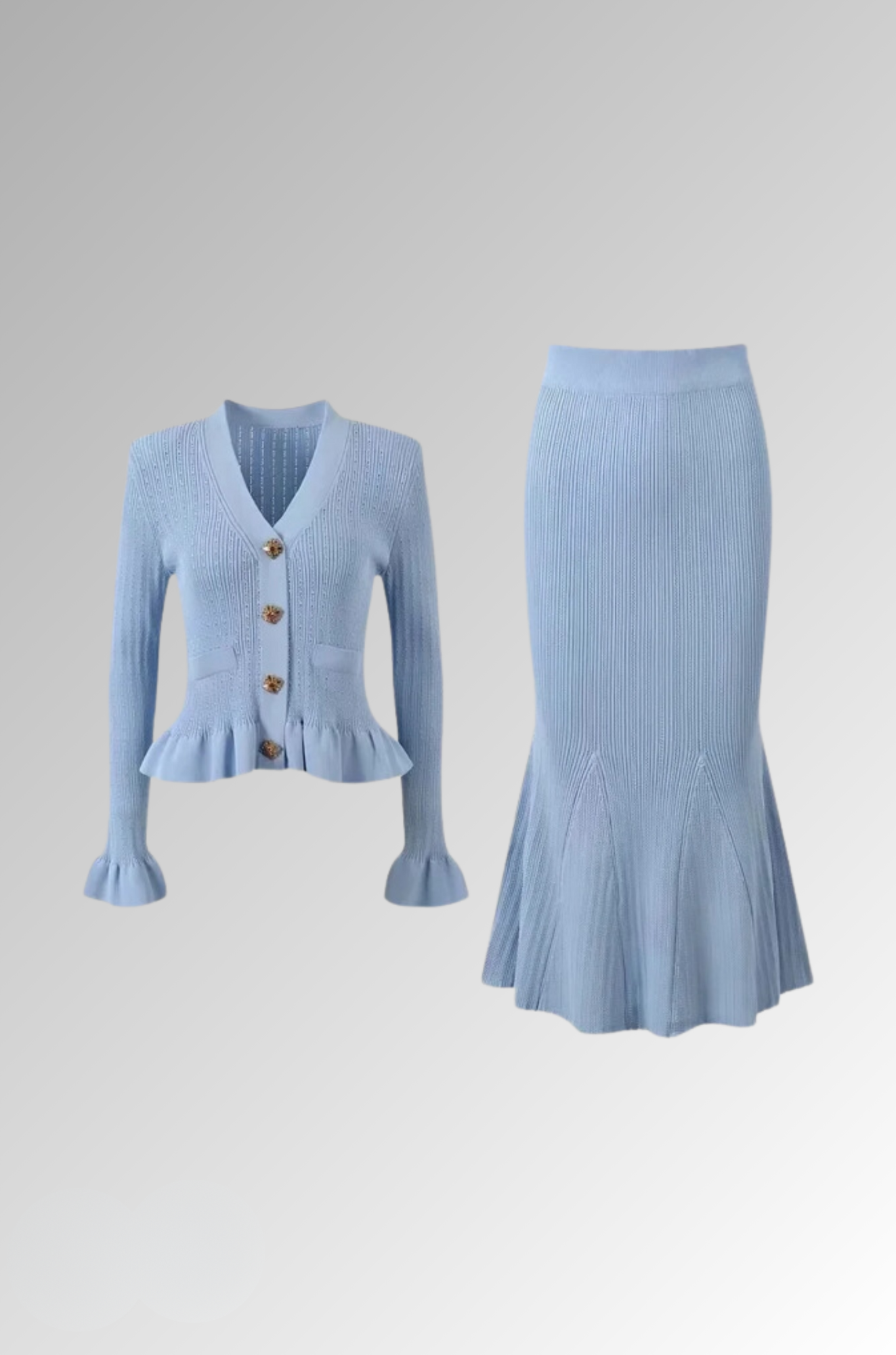Mandy Ruffled Jacket & Flared Skirt - Knit Matching Set for Woman