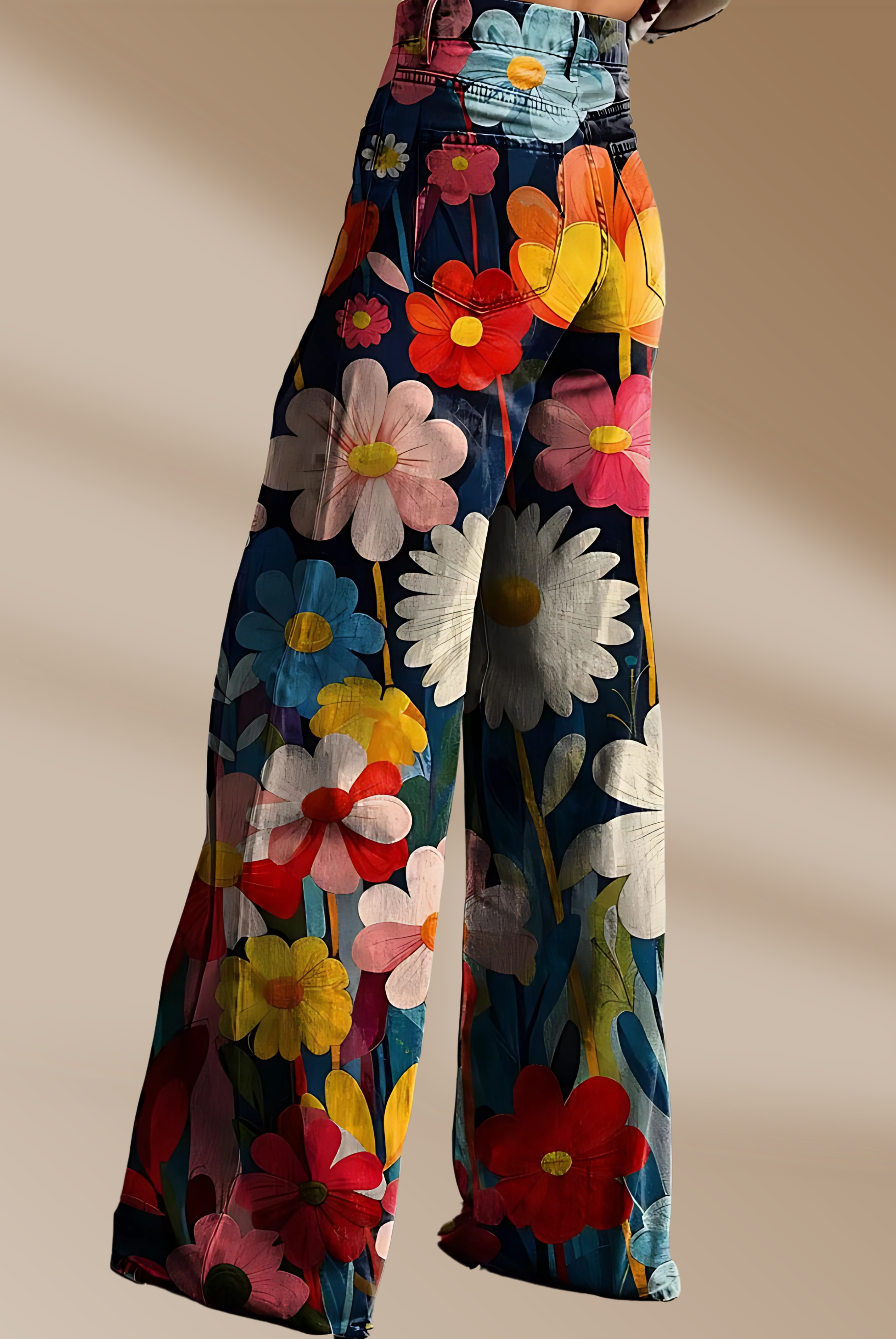 Flower Power - High-Waisted Wide-Leg Floral Jeans for Woman