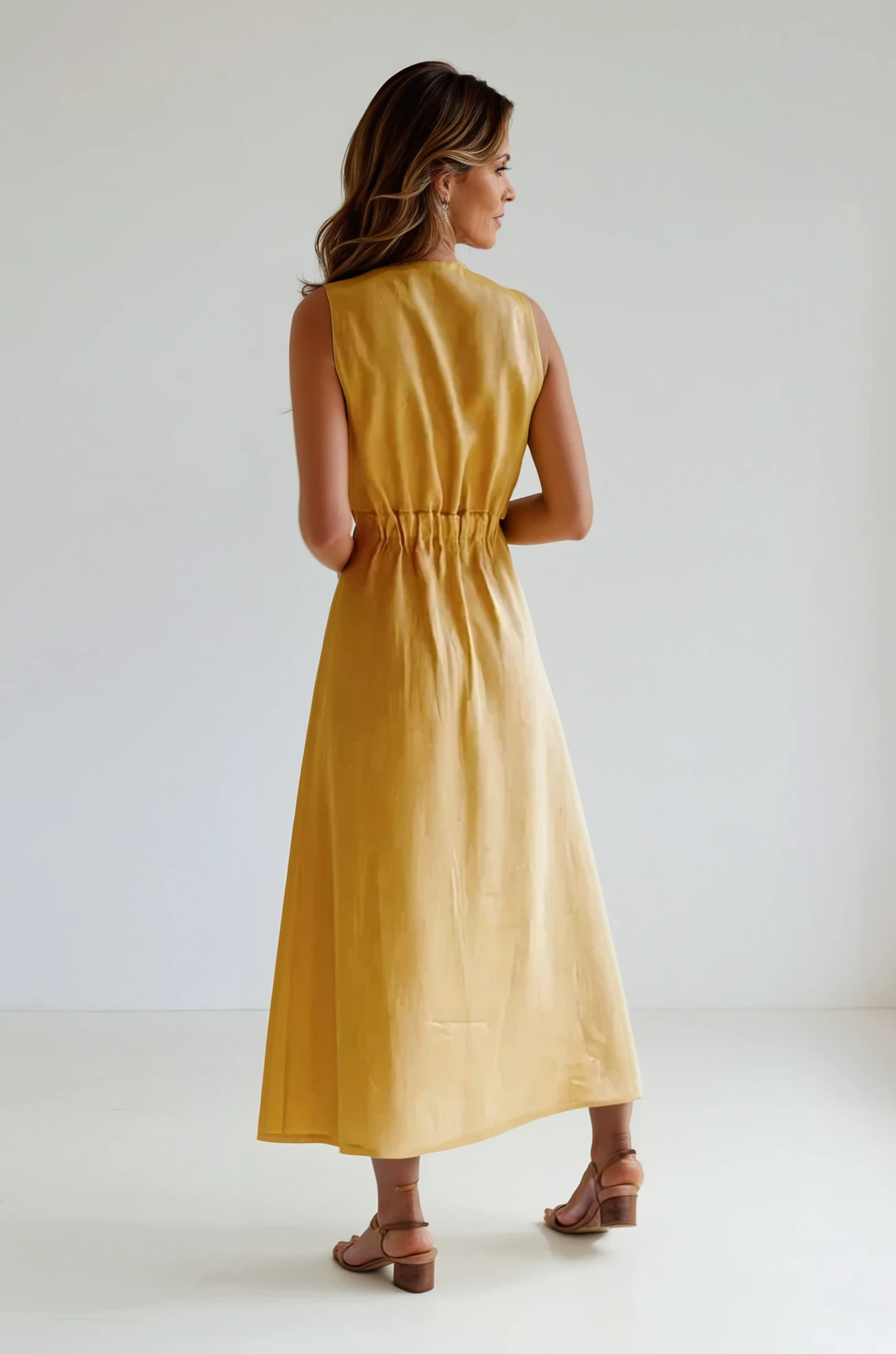 Roa - Fashionable V-Neck Cotton And Linen Dress for Woman
