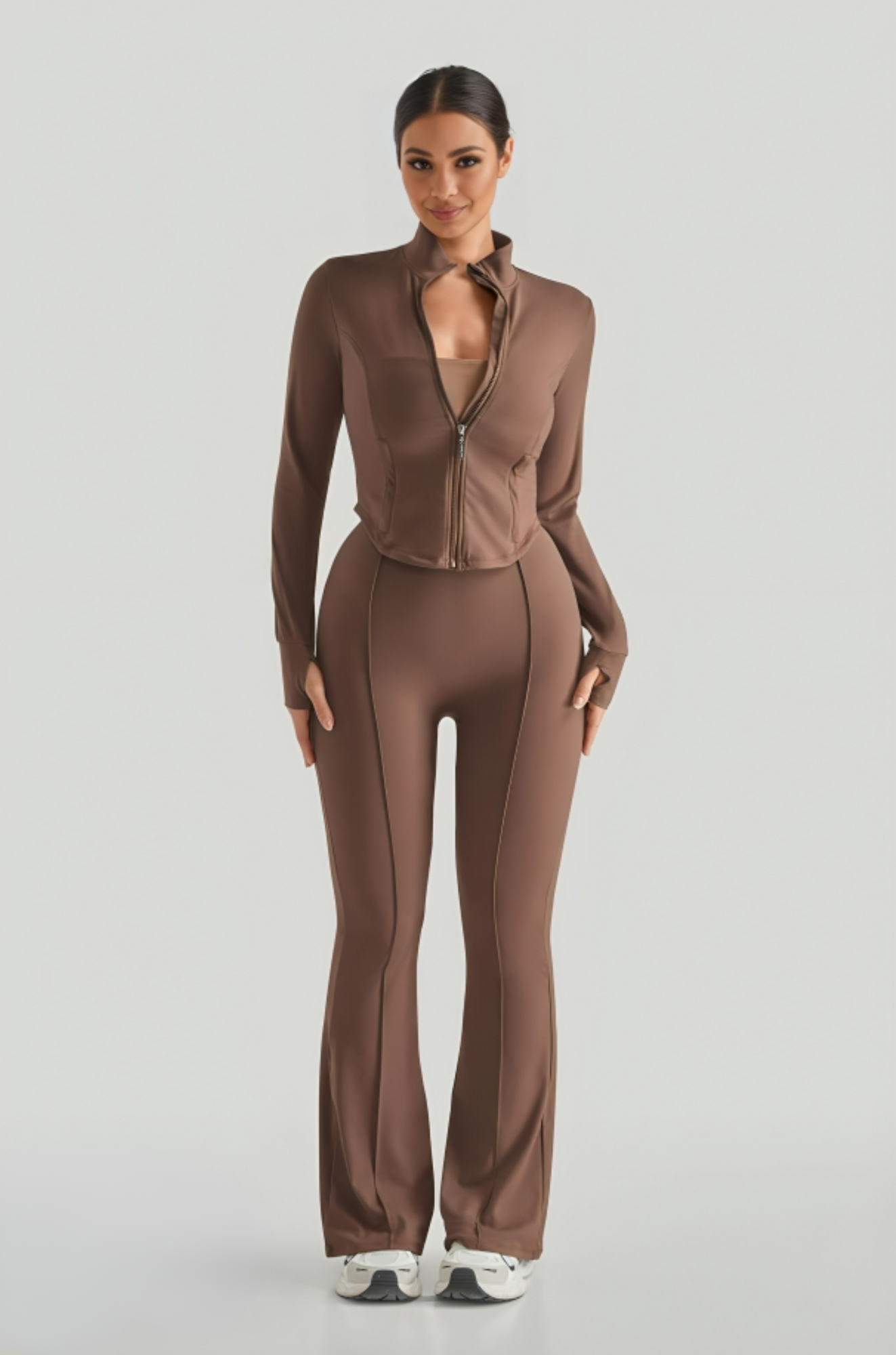 Poppy High Neck Slim Fit Flare Leg Set - Sleek Activewear for Woman