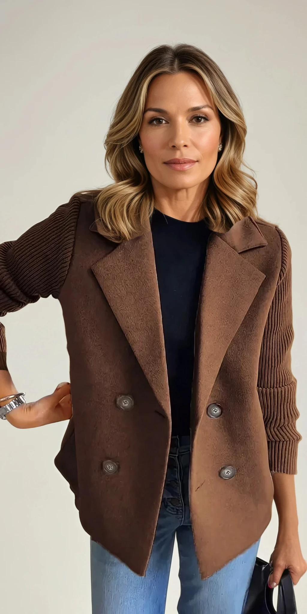 Blair - Lapel Button Knitted Sleeve Casual Coat