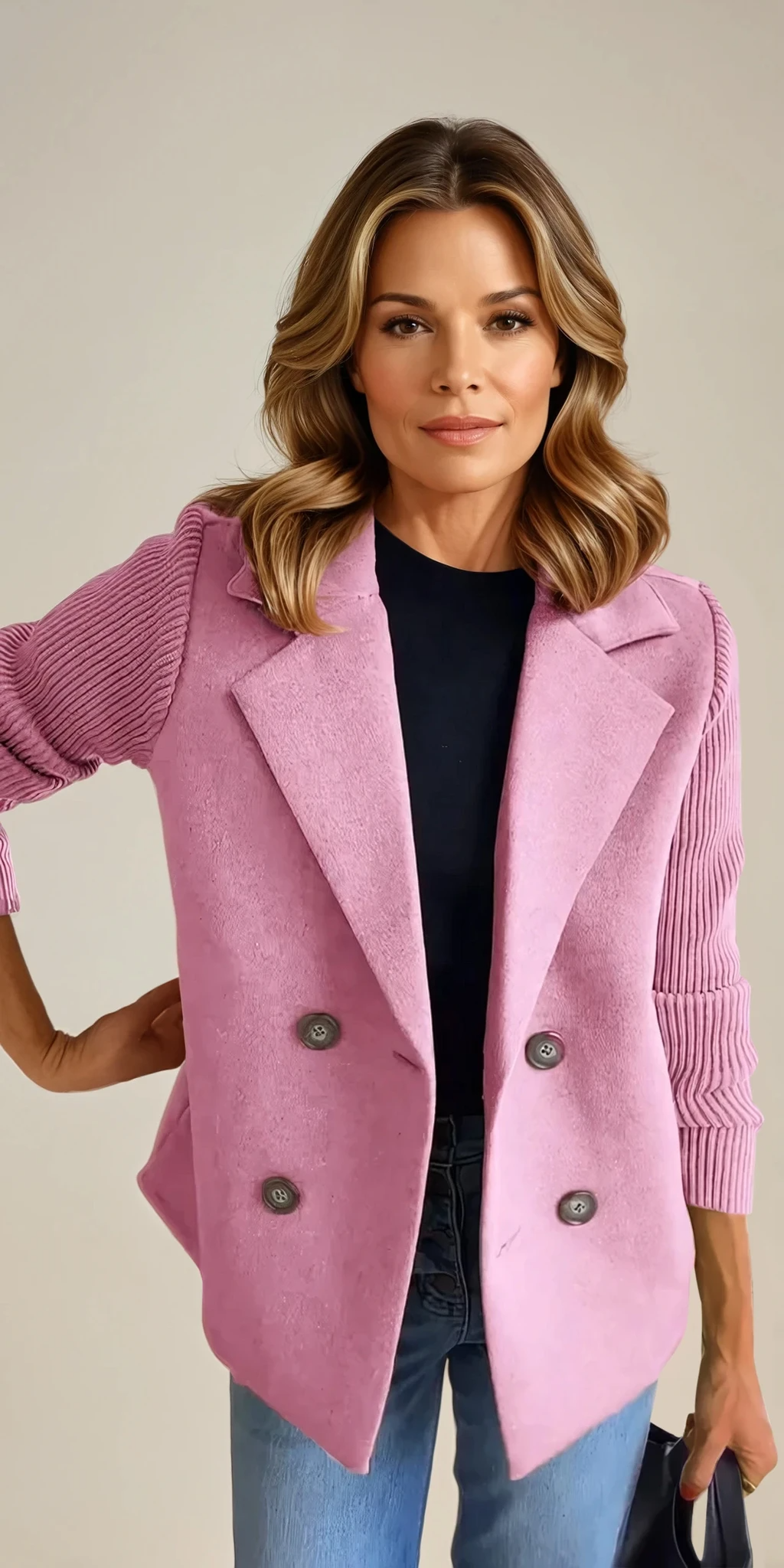 Blair - Lapel Button Knitted Sleeve Casual Coat