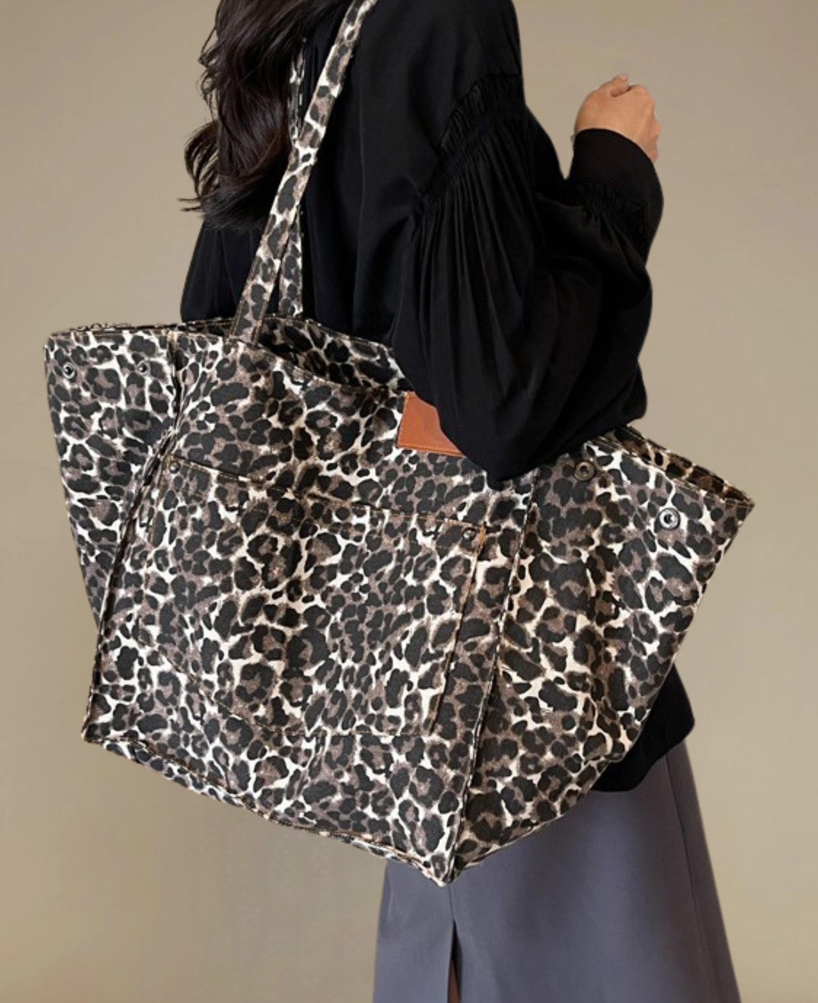 Leopard Canvas Tote - Large Capacity Handbag for Woman