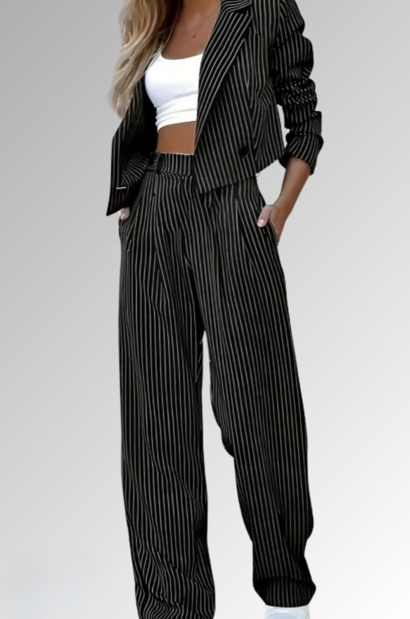 Savvy Striped Suit - Blazer and Pant Set for Woman