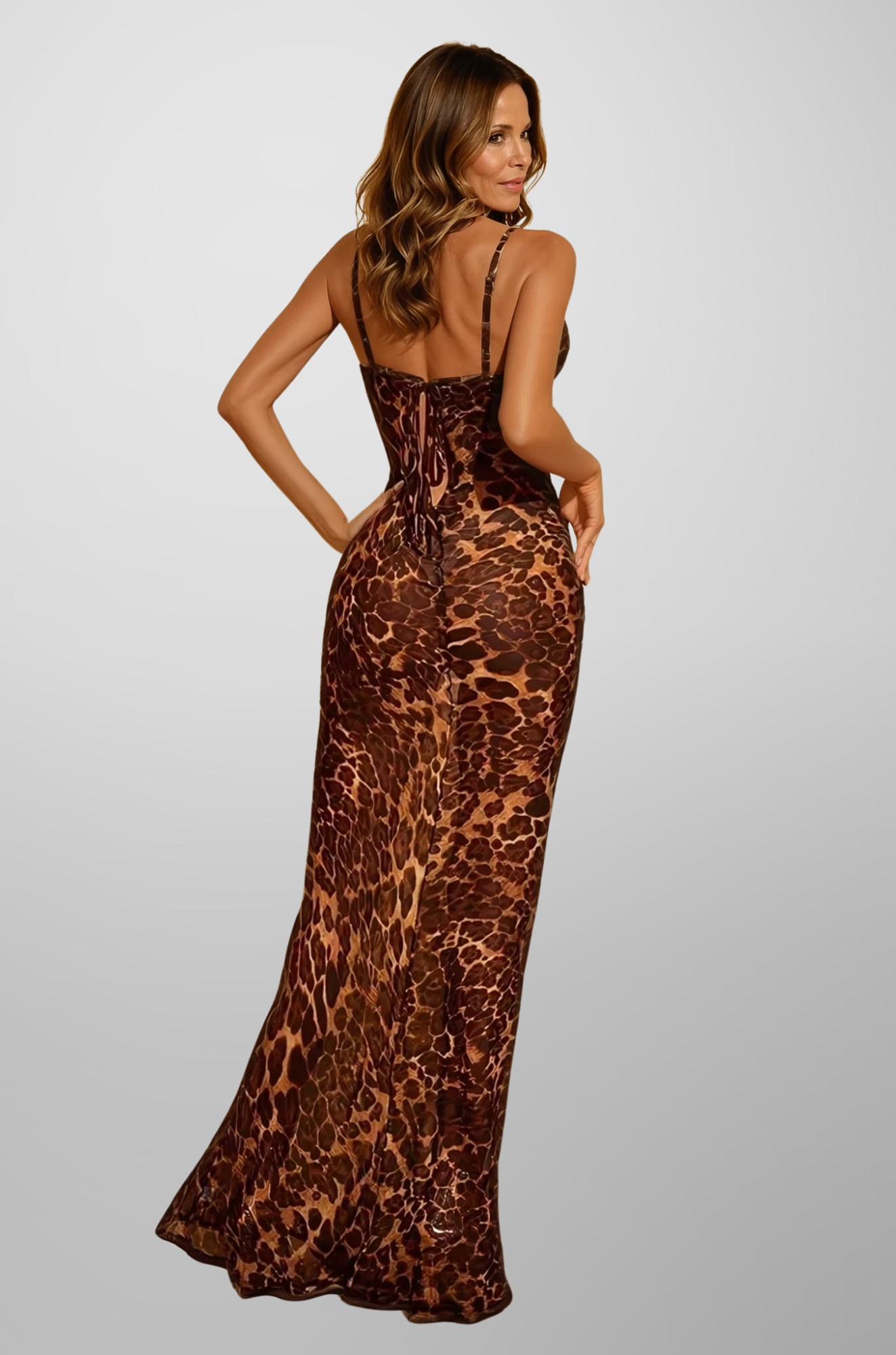 Melany - Leopard Print Maxi Dress for Woman