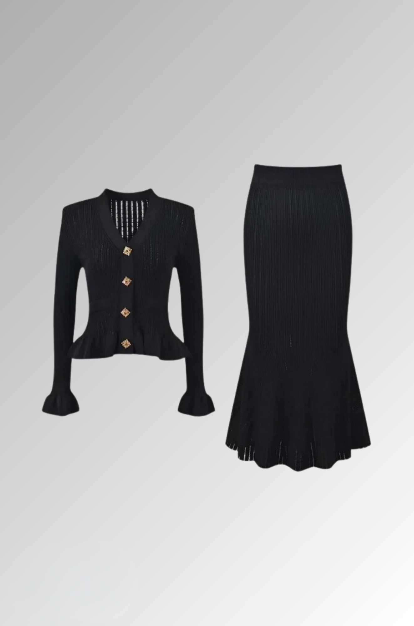 Mandy Ruffled Jacket & Flared Skirt - Knit Matching Set for Woman