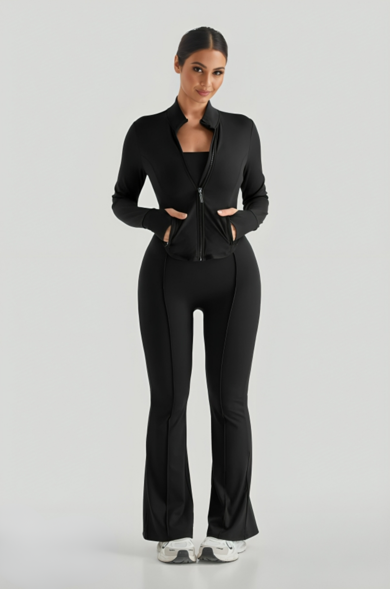 Poppy High Neck Slim Fit Flare Leg Set - Sleek Activewear for Woman