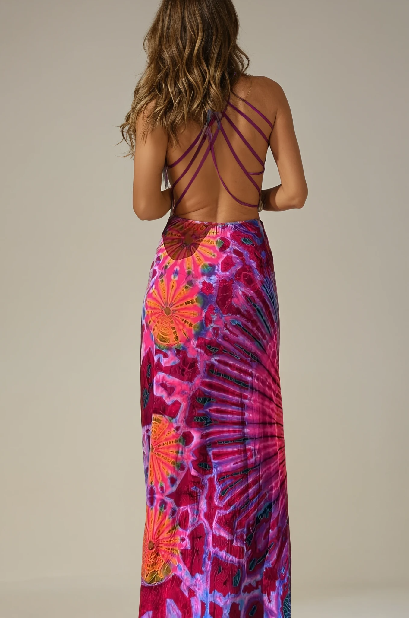 Arlina - Abstract Floral Printing Backless Dress for Woman