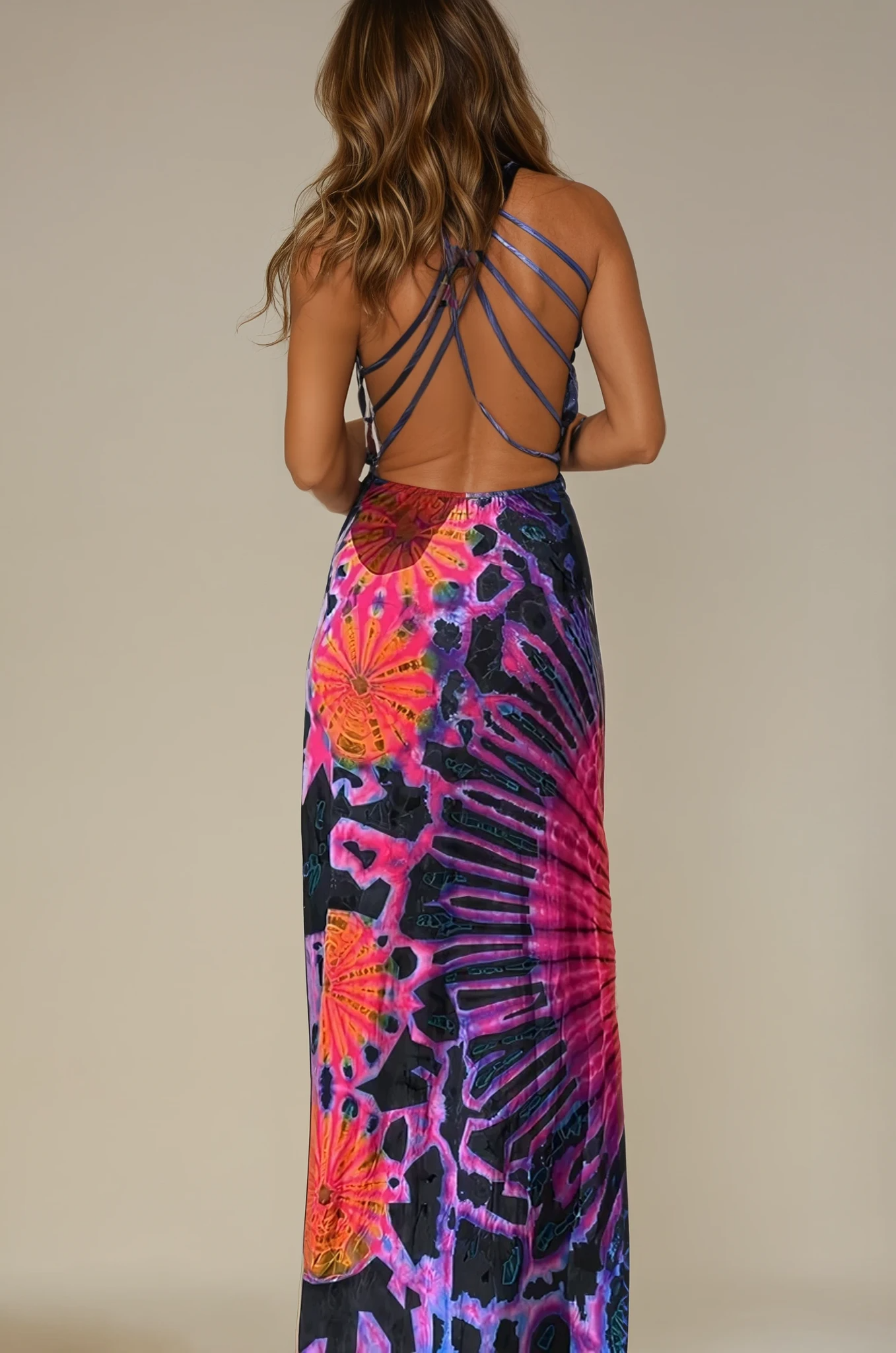Arlina - Abstract Floral Printing Backless Dress for Woman