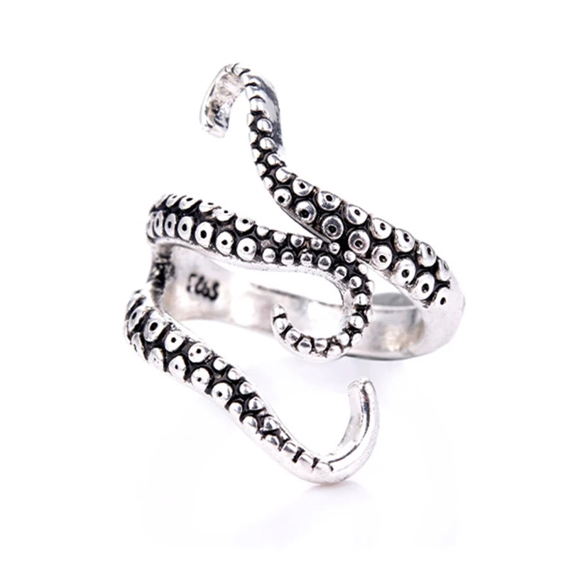 Silver Octopus Tentacle Ring – Adjustable Nautical Design