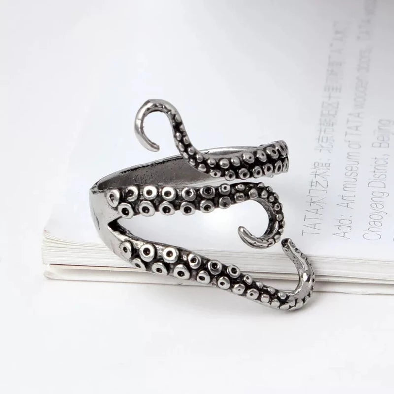 Silver Octopus Tentacle Ring – Adjustable Nautical Design