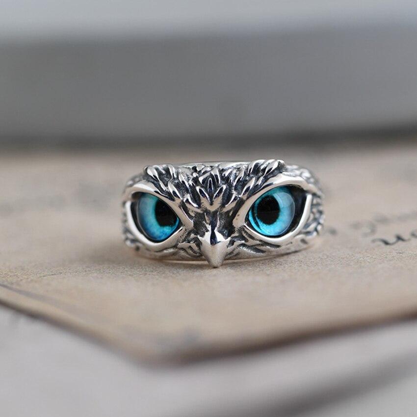 Silver Owl Ring with Striking Blue Eyes – A Statement Piece