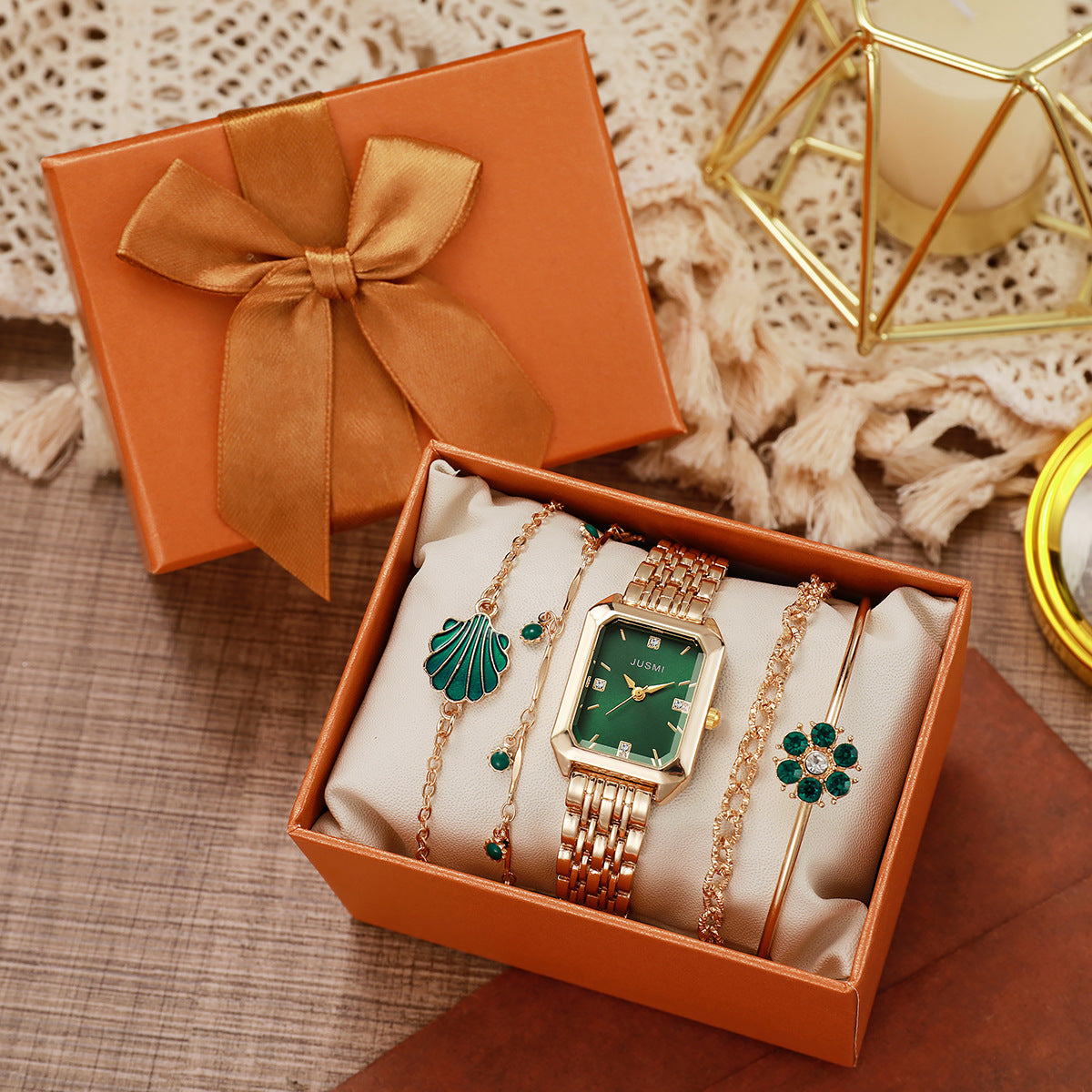 Emerald Green Watch & Jewelry Gift Set – Luxury in Every Detail