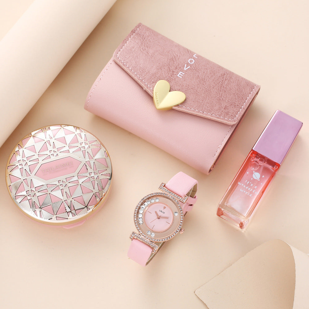 Elegant Pink Gift Set – Watch, Wallet & Accessories
