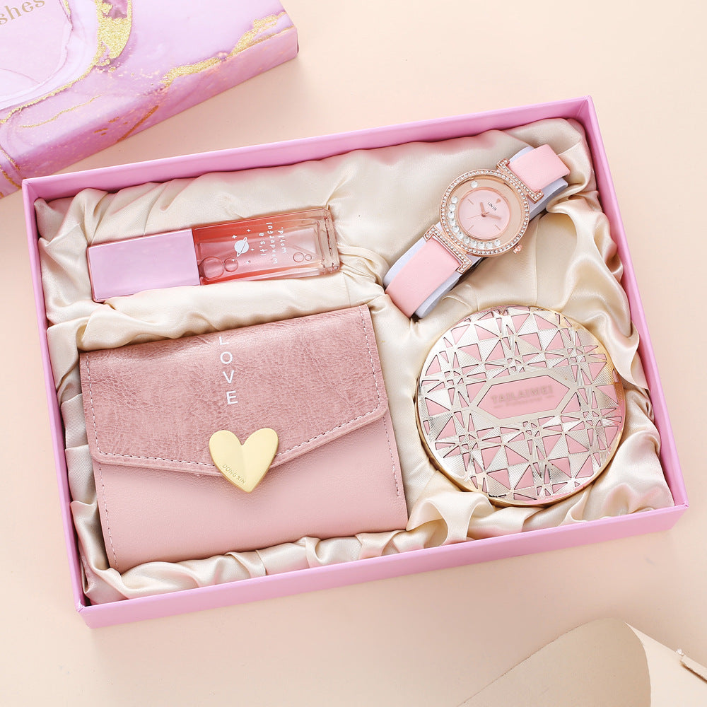 Elegant Pink Gift Set – Watch, Wallet & Accessories