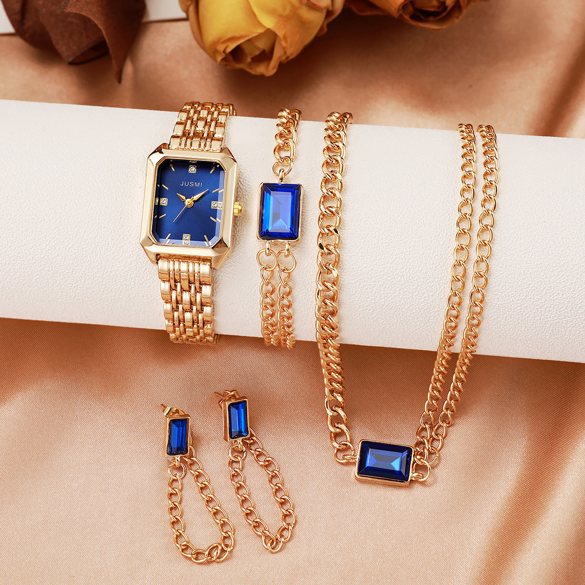 Blue & Gold Jewelry Gift Set – Watch, Necklace & Bracelet