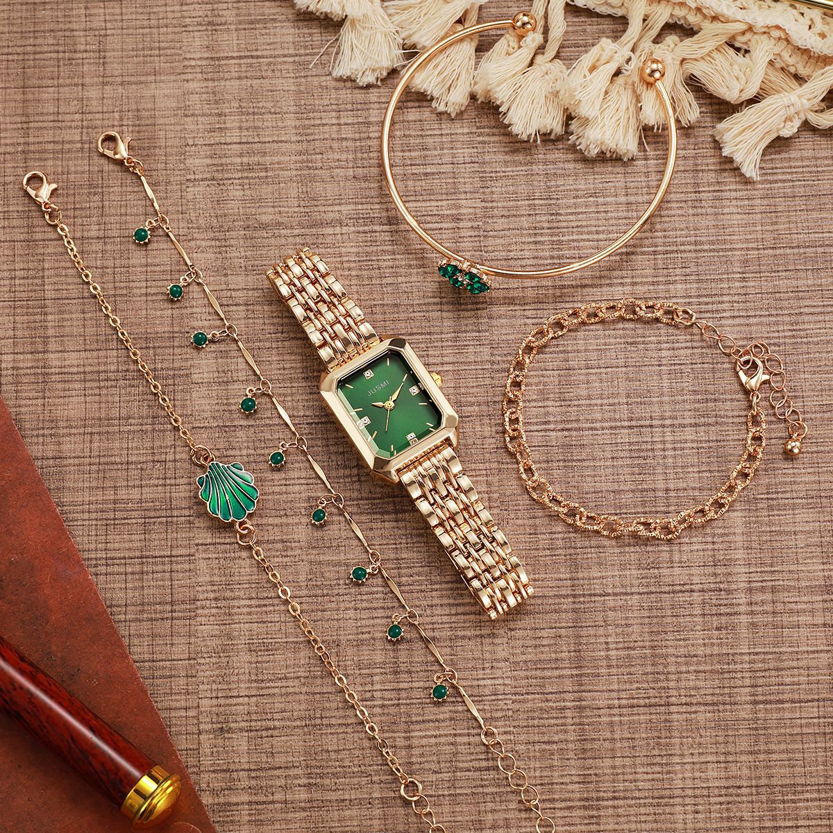 Emerald Green Watch & Jewelry Gift Set – Luxury in Every Detail