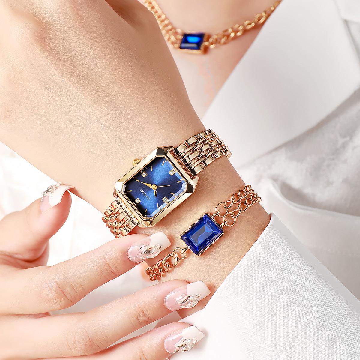 Blue & Gold Jewelry Gift Set – Watch, Necklace & Bracelet