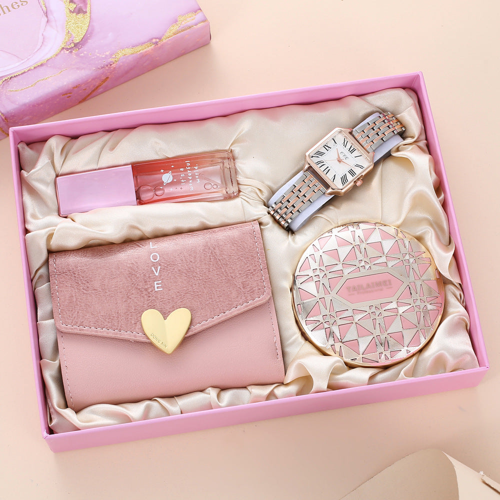 Elegant Pink Gift Set – Watch, Wallet & Accessories