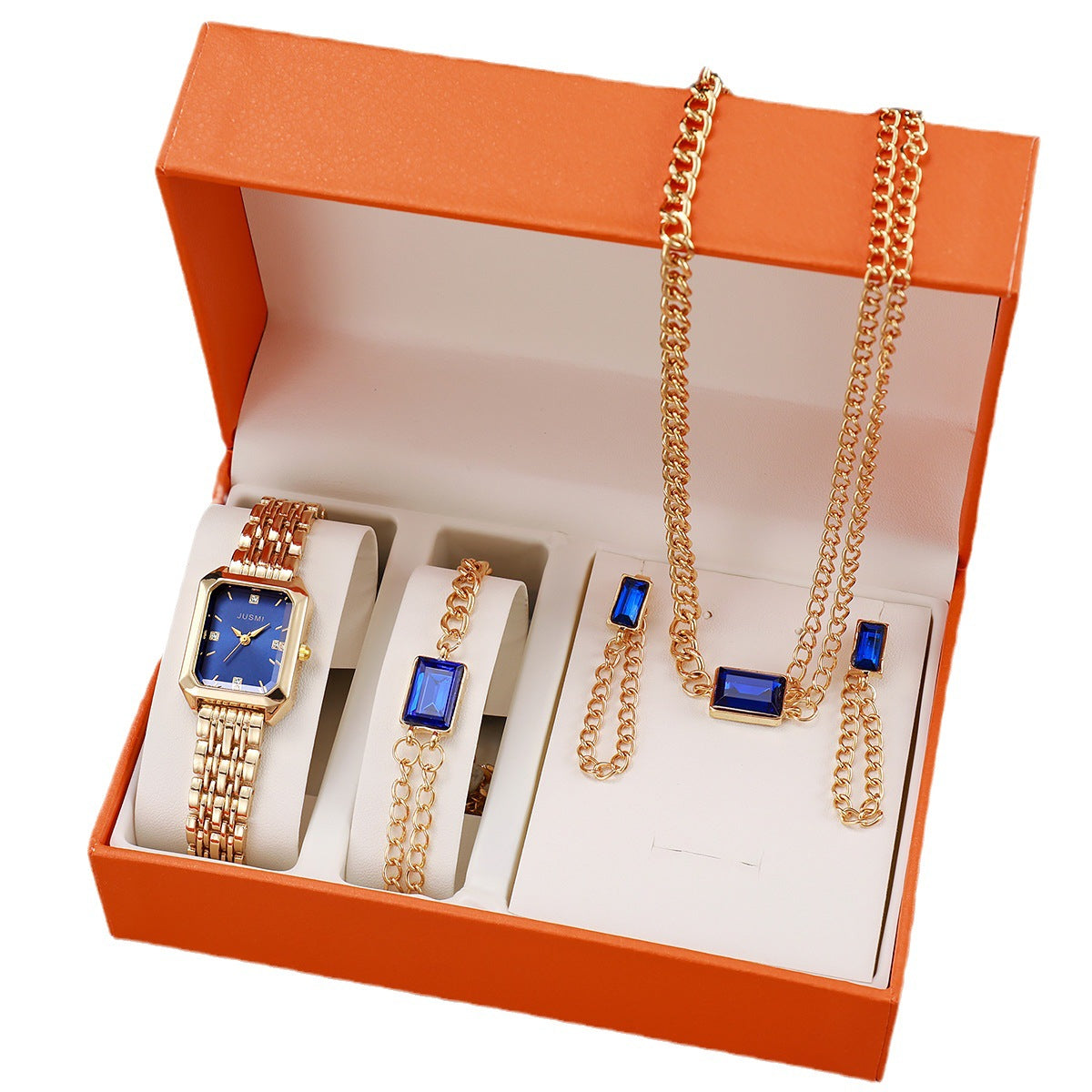 Blue & Gold Jewelry Gift Set – Watch, Necklace & Bracelet