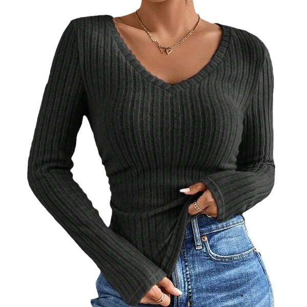 Leyla Cashmere Top - Stylish Ribbed V-Neck for Woman