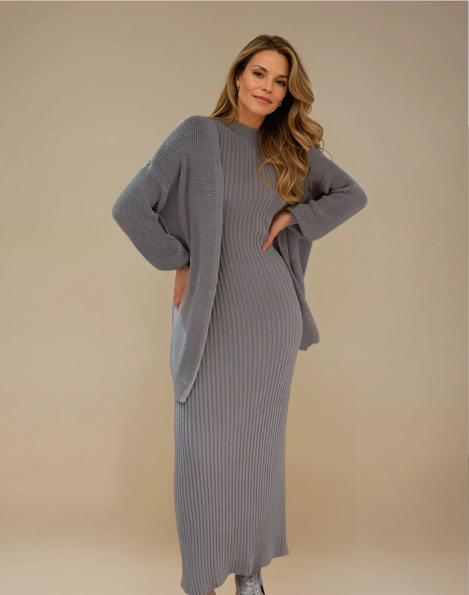 Arden - Cozy Knitted Dress and Cardigan Set for Woman