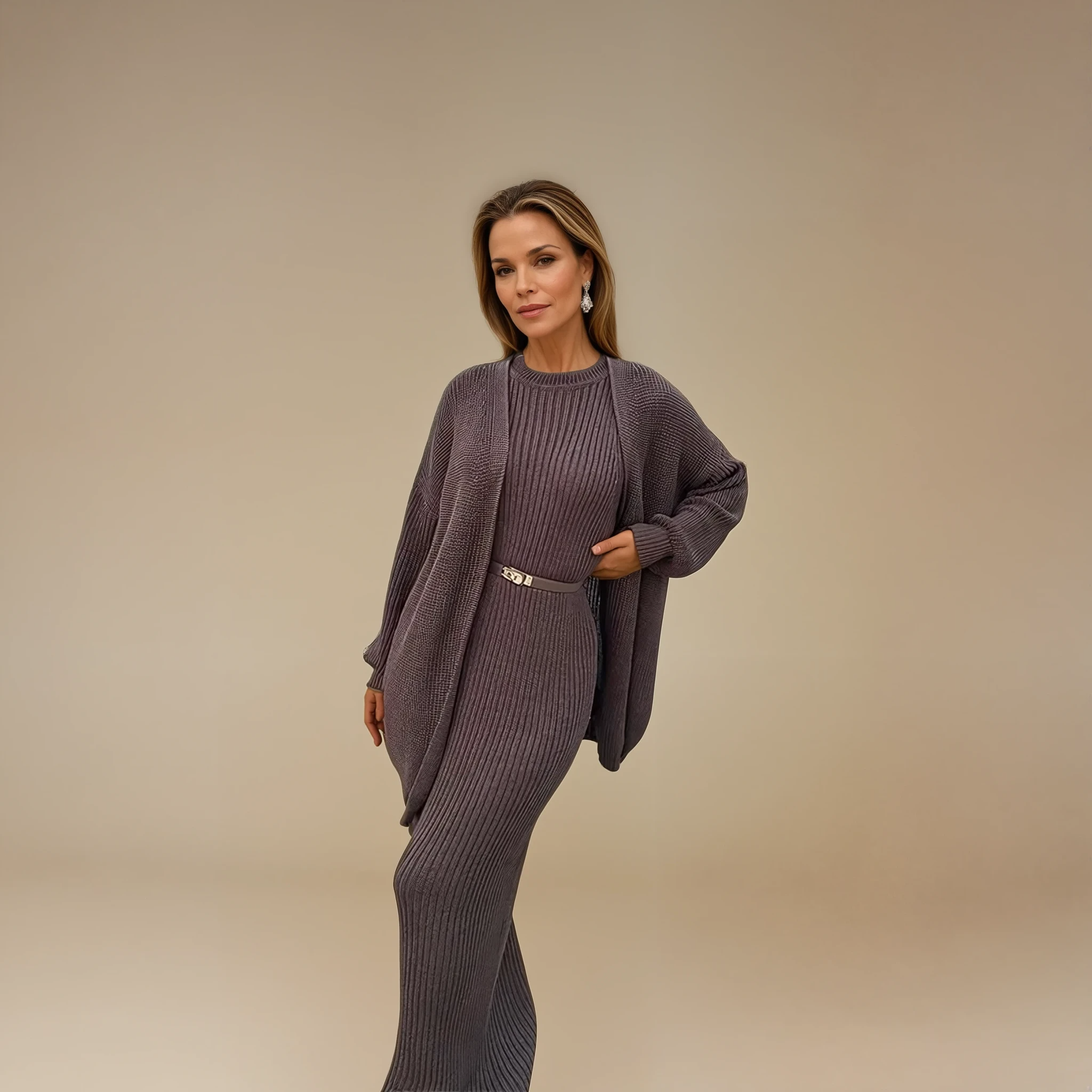 Arden - Cozy Knitted Dress and Cardigan Set for Woman