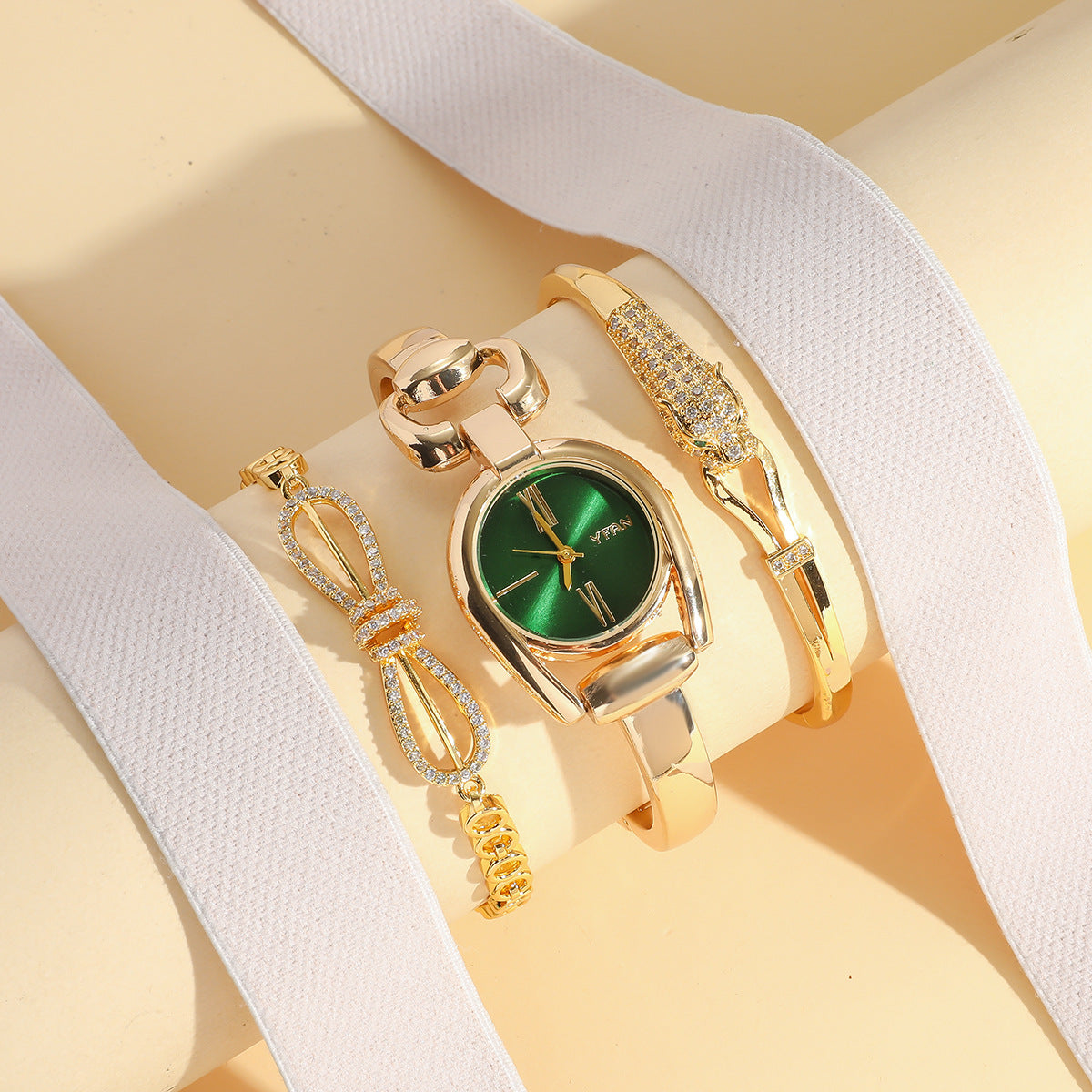 Green & Gold Jewelry Gift Set – Watch, Bracelet & More