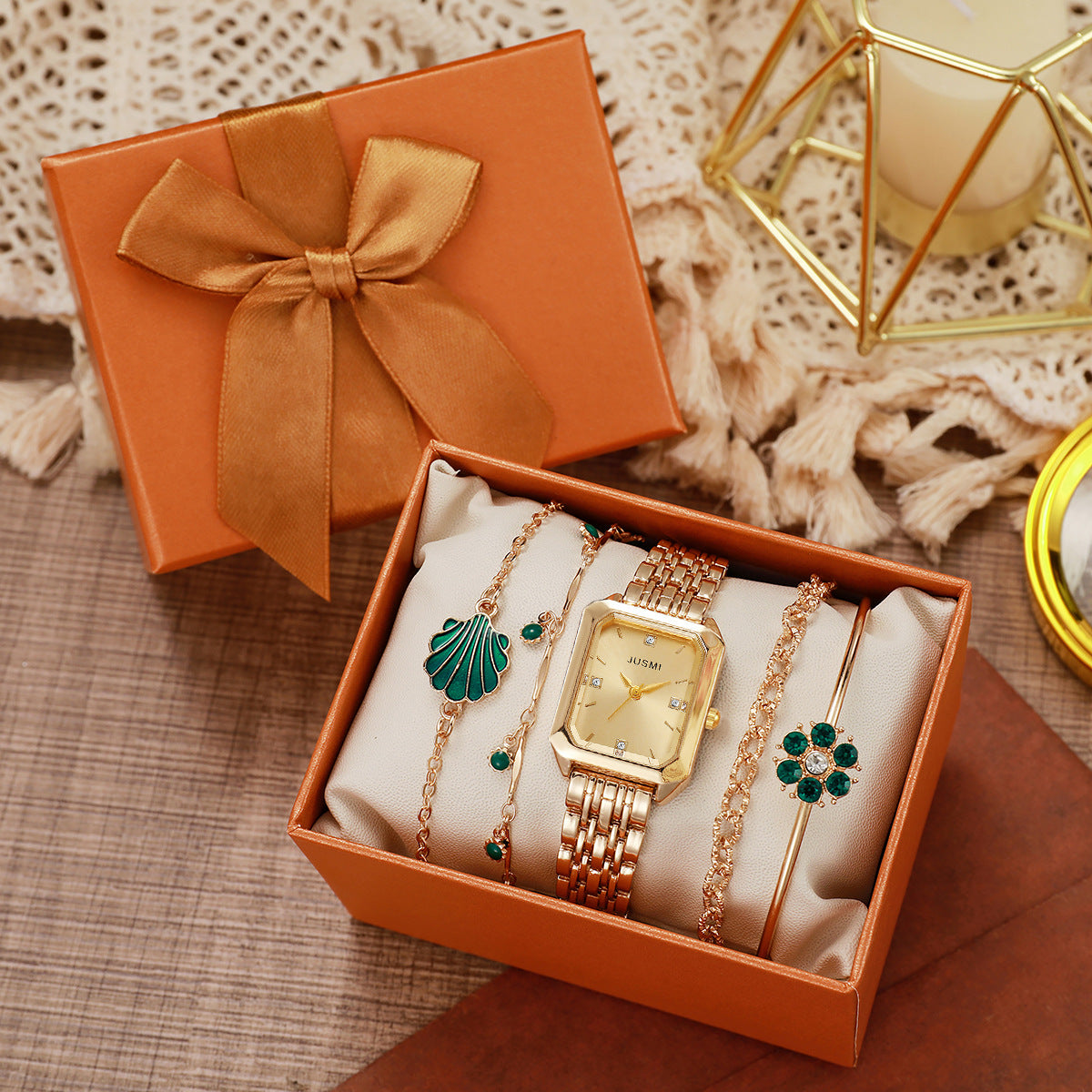 Emerald Green Watch & Jewelry Gift Set – Luxury in Every Detail