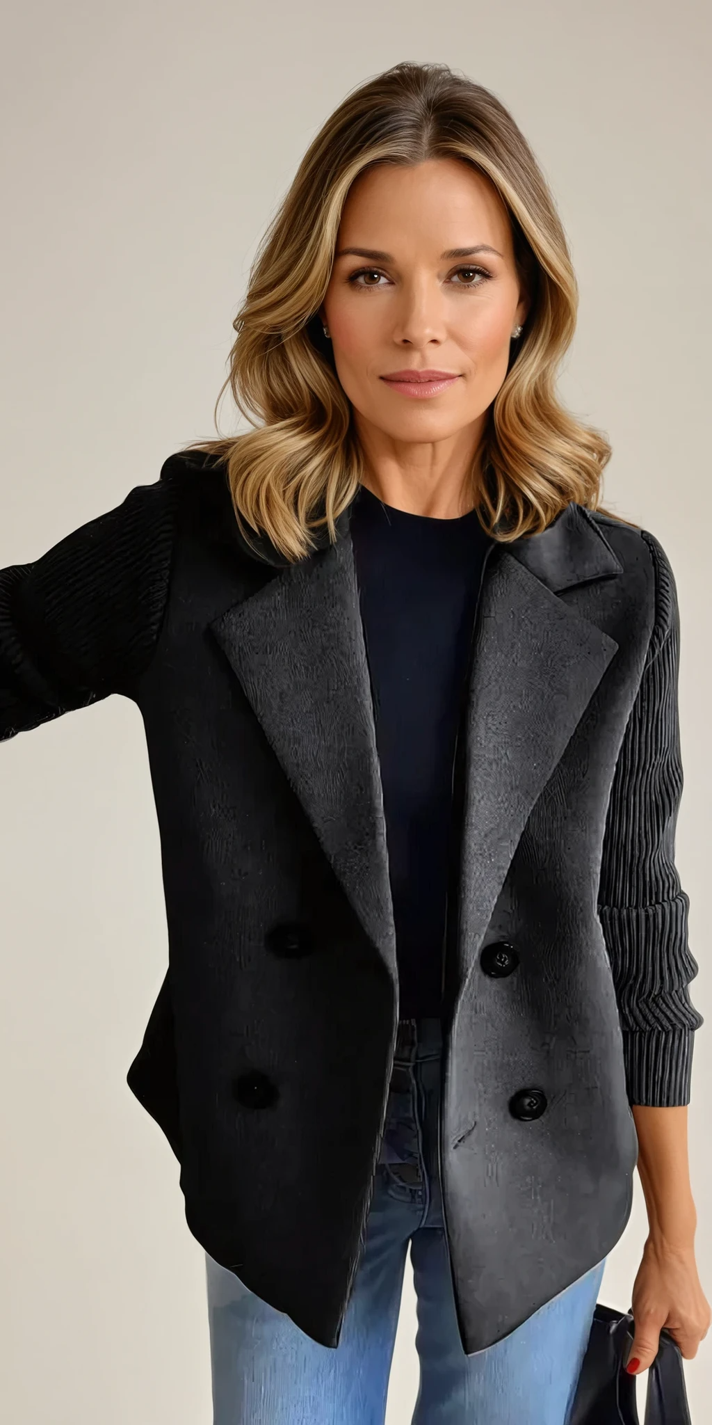 Blair - Lapel Button Knitted Sleeve Casual Coat