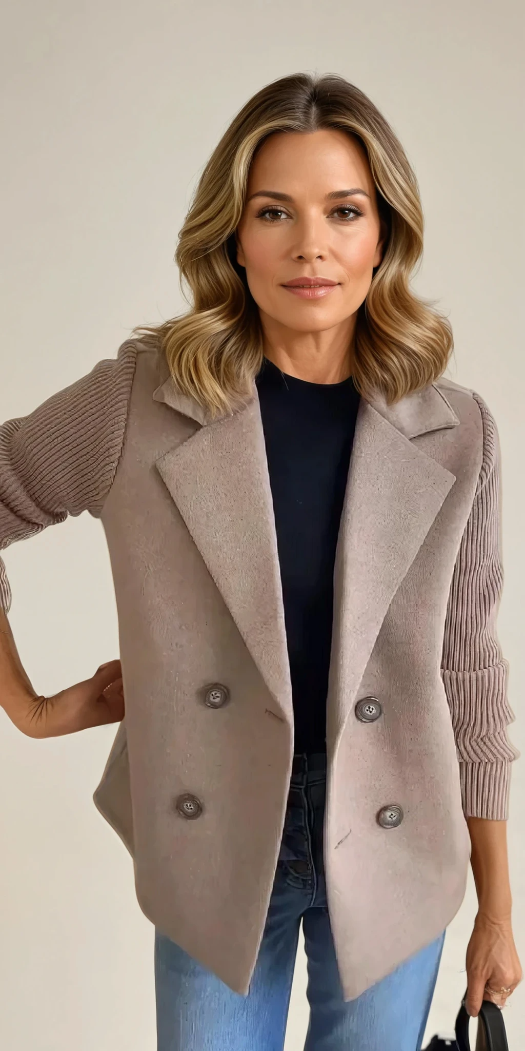 Blair - Lapel Button Knitted Sleeve Casual Coat