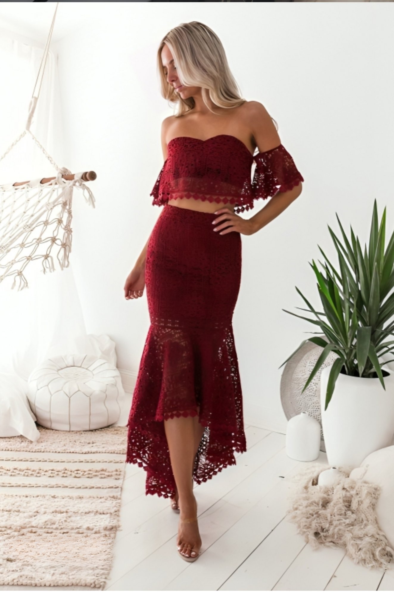 Donna Dress - Lace Off-Shoulder Midi Dress for Woman