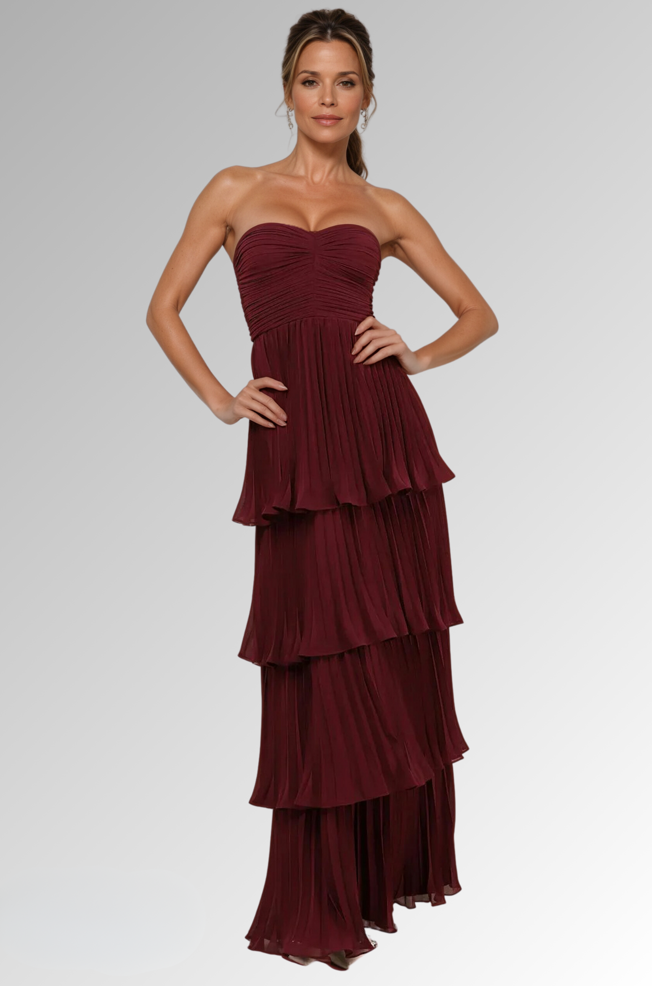 Eva Strapless Tiered Maxi Dress - Tiered Evening Gown for Woman