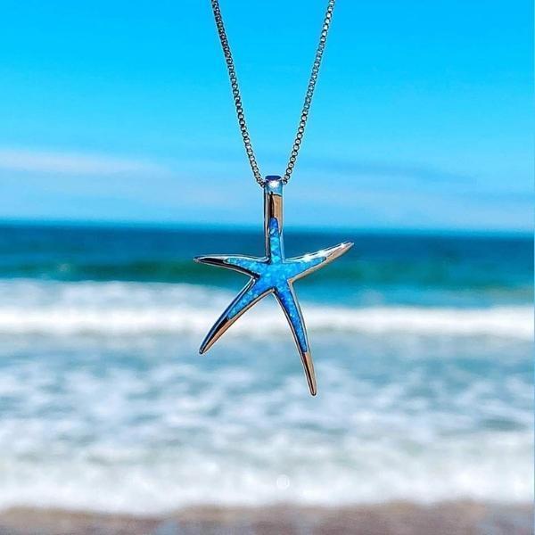 Blue Starfish Pendant Necklace – Ocean-Inspired Design