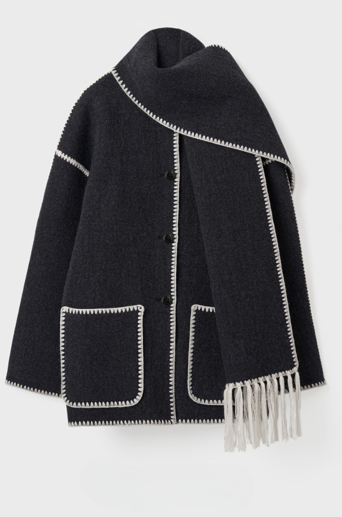 Essential Scarf Coat - Oversized Coat with Built-In Scarf for Woman