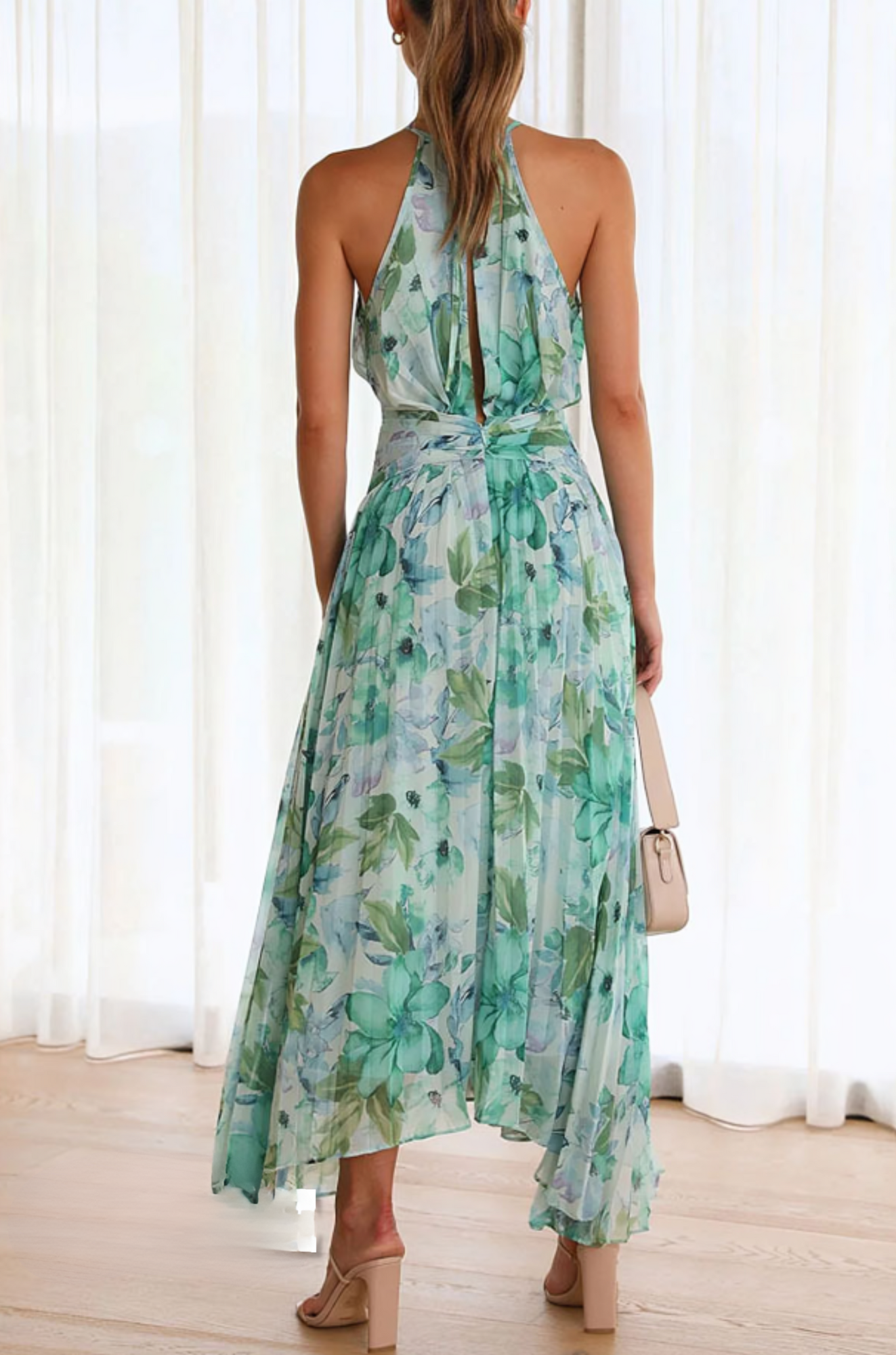 Celeste Dress - Floral Halter Maxi Dress for Woman