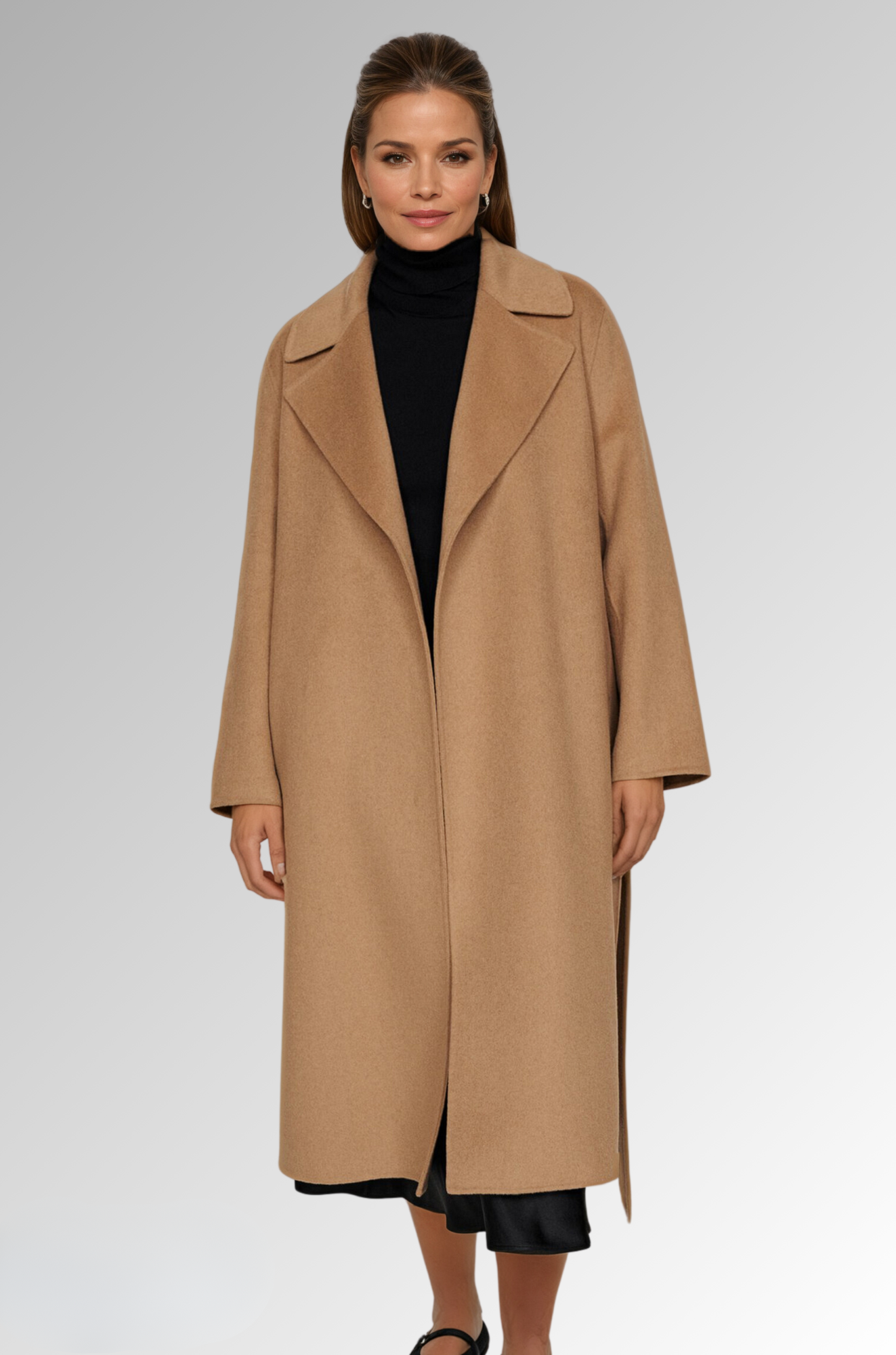 Timeless Wool Belted Wrap - Versatile Outerwear Coat for Woman