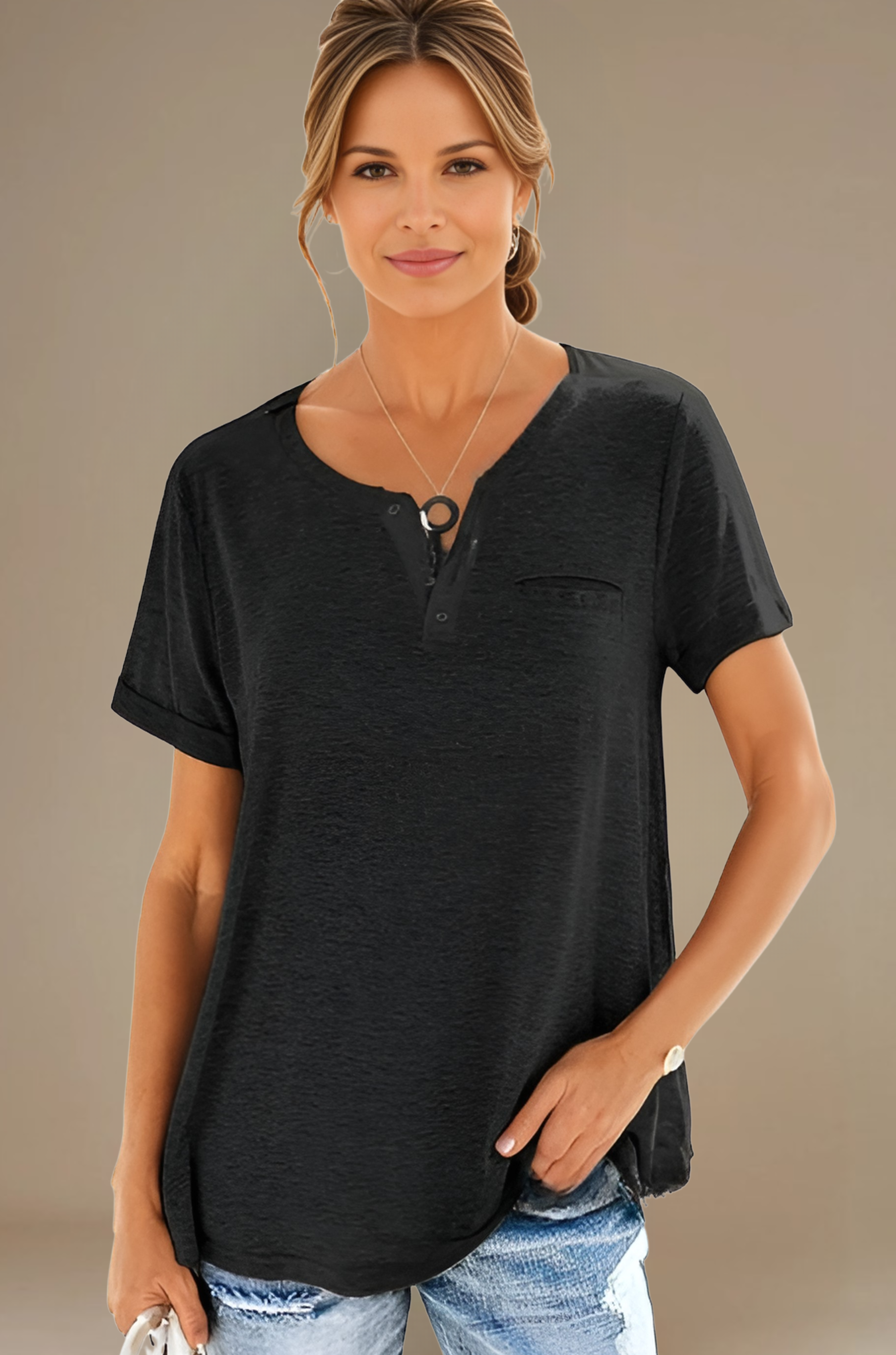 Fashion Solid Color Pocket Short Sleeve T-Shirt