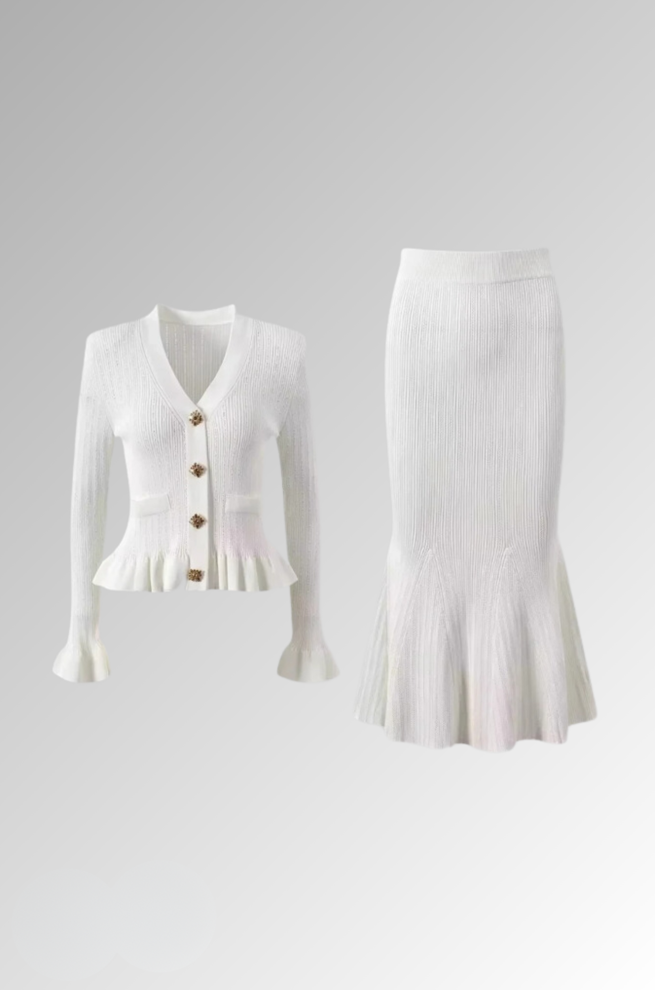 Mandy Ruffled Jacket & Flared Skirt - Knit Matching Set for Woman