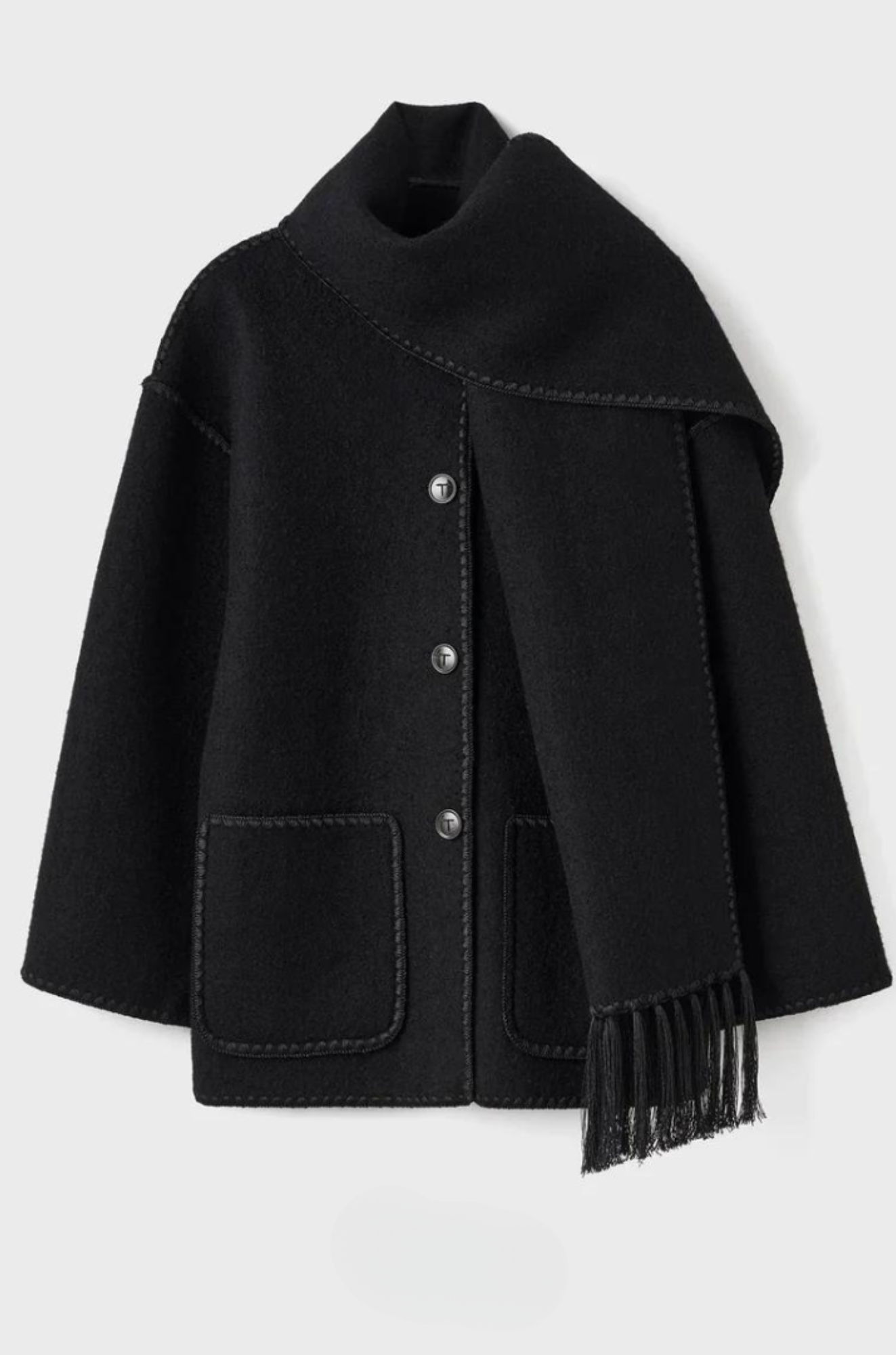 Essential Scarf Coat - Oversized Coat with Built-In Scarf for Woman