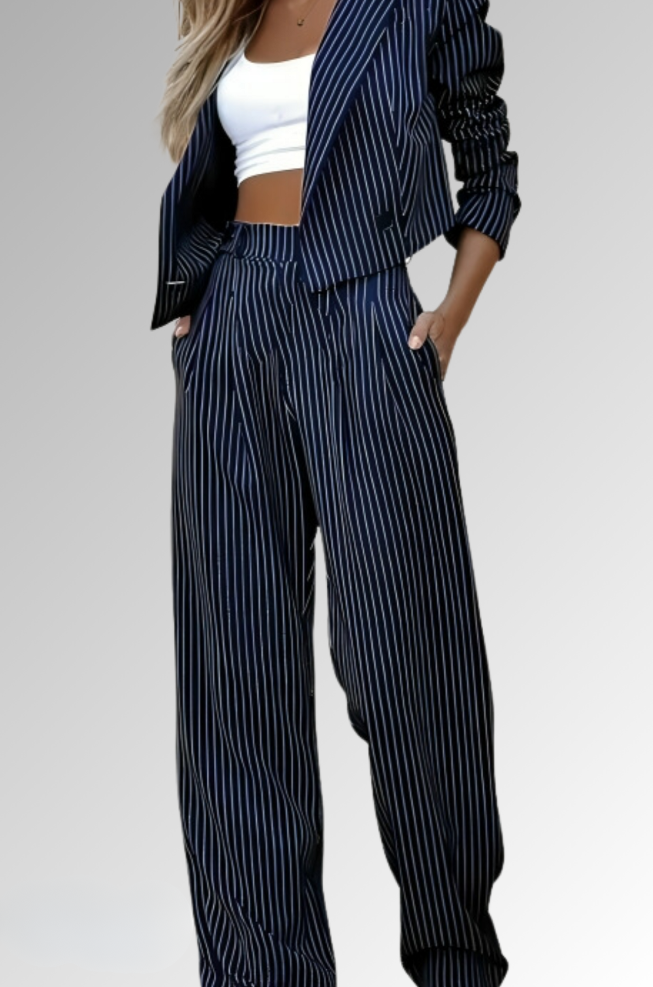 Savvy Striped Suit - Blazer and Pant Set for Woman