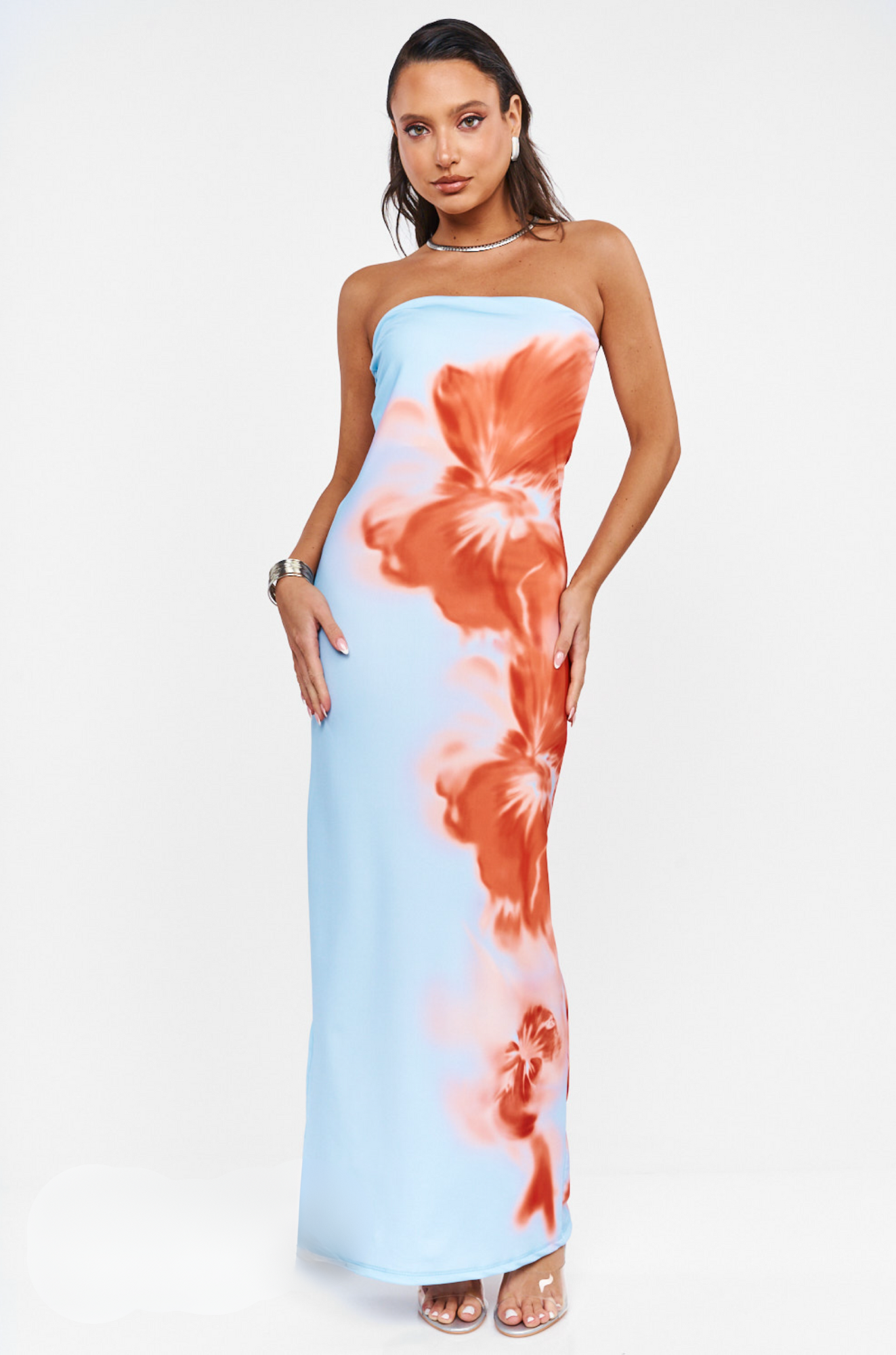 Chana Dress - Strapless Floral Print Dress for Woman